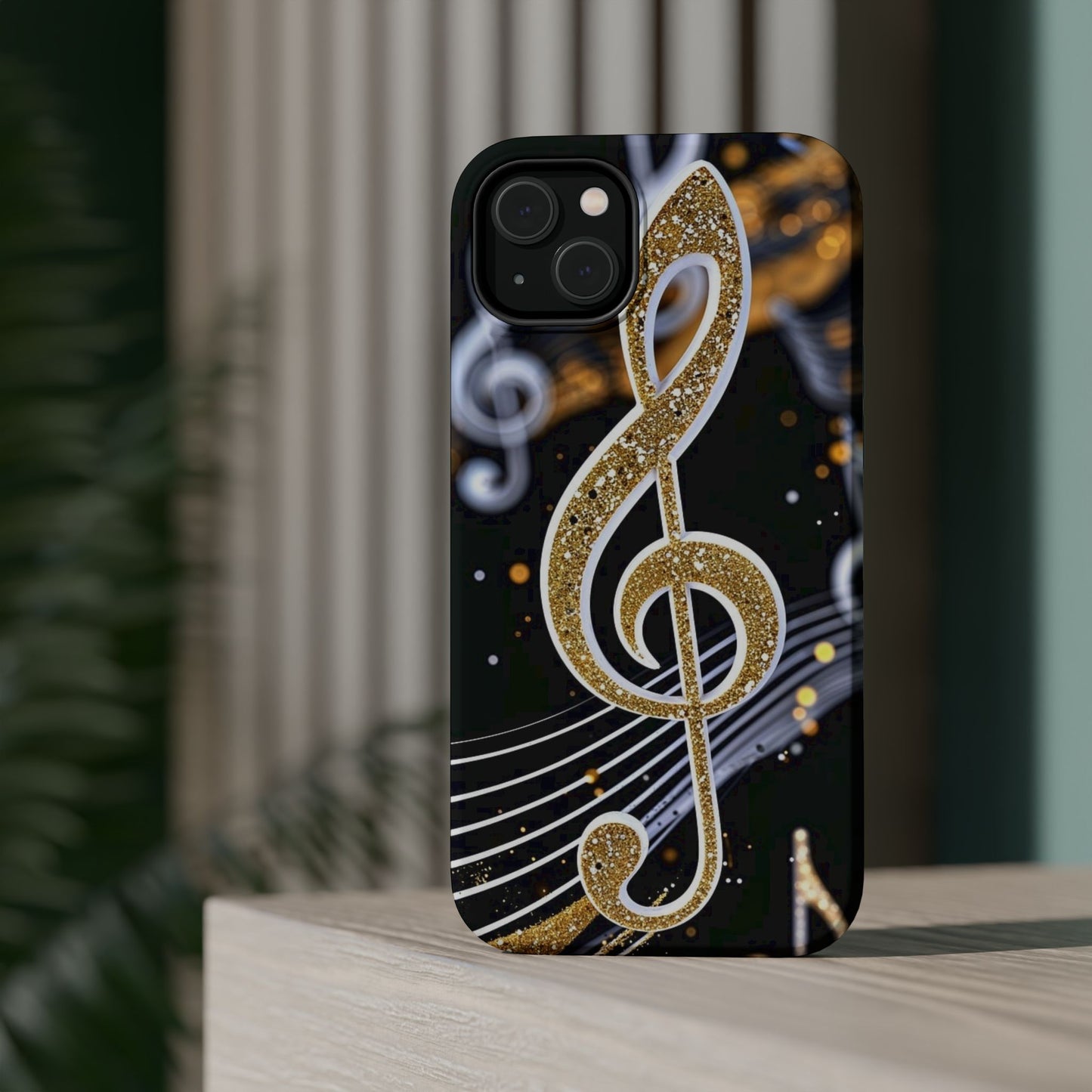 Music Notes Magnetic Impact-Resistant Phone Case — Gold Treble Clef Design