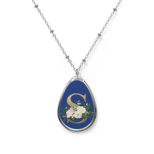 Personalized Floral Initial Oval Necklace, Gifts for Her, Custom Jewelry, Mother