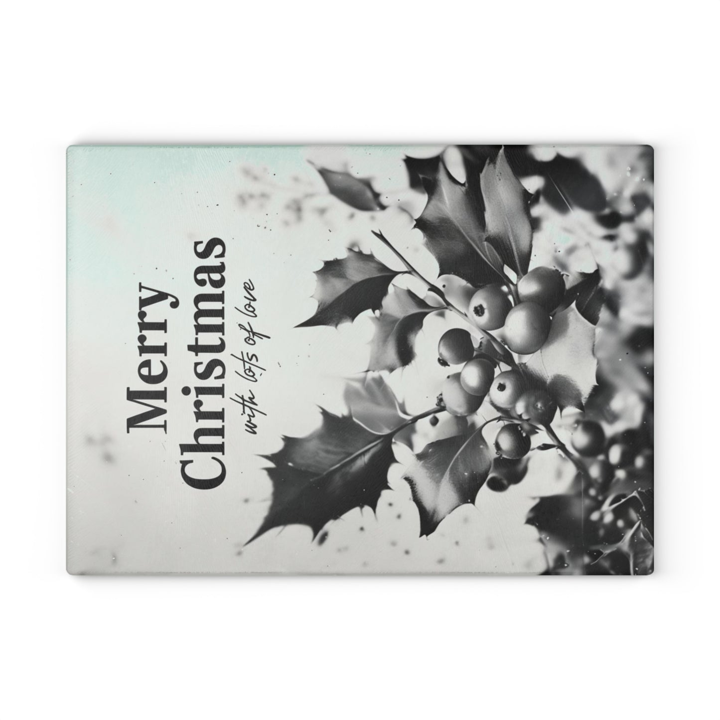 Merry Christmas Glass Cutting Board – Holly Berries Holiday Kitchen Decor