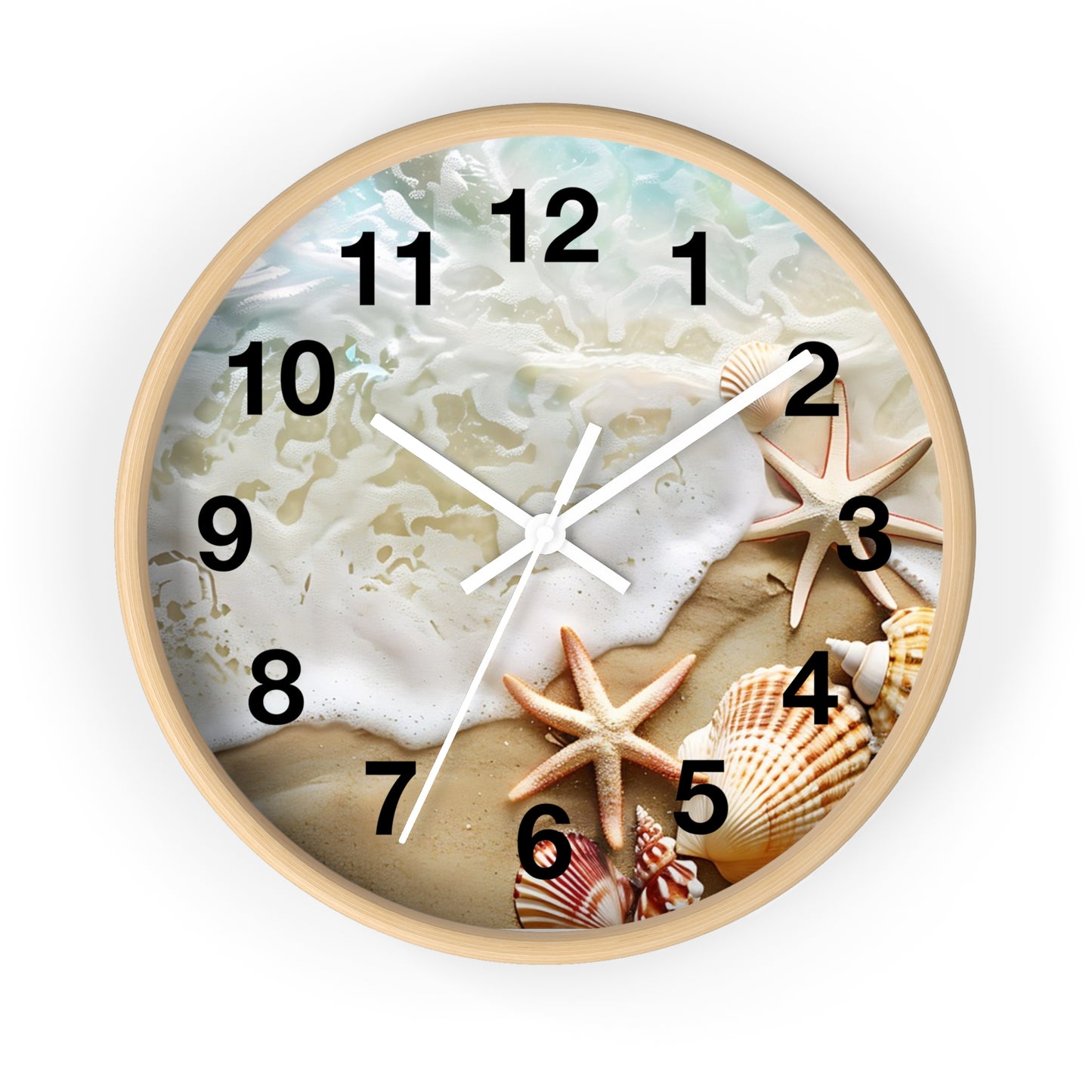 Beach Shells Wall Clock — Coastal Starfish Seaside Decor