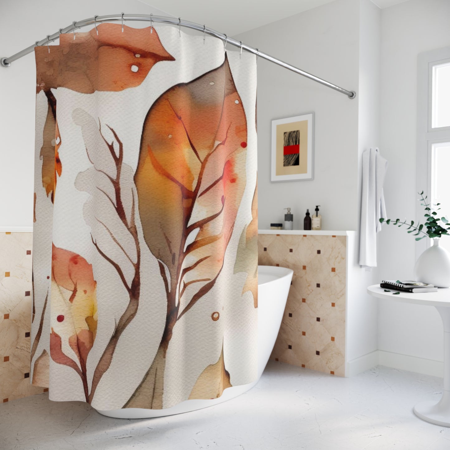Autumn Watercolor Leaves Shower Curtain — Fall Foliage Bathroom Decor
