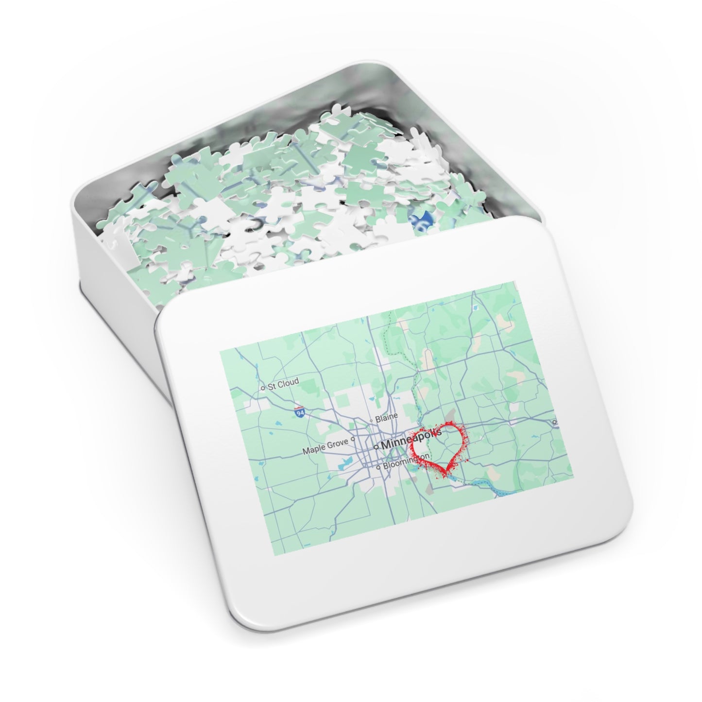 Heartwarming Minneapolis Jigsaw Puzzle with Tin, Personalized Gift, Home Decor, Family Activity, Travel Souvenir, Map Puzzle