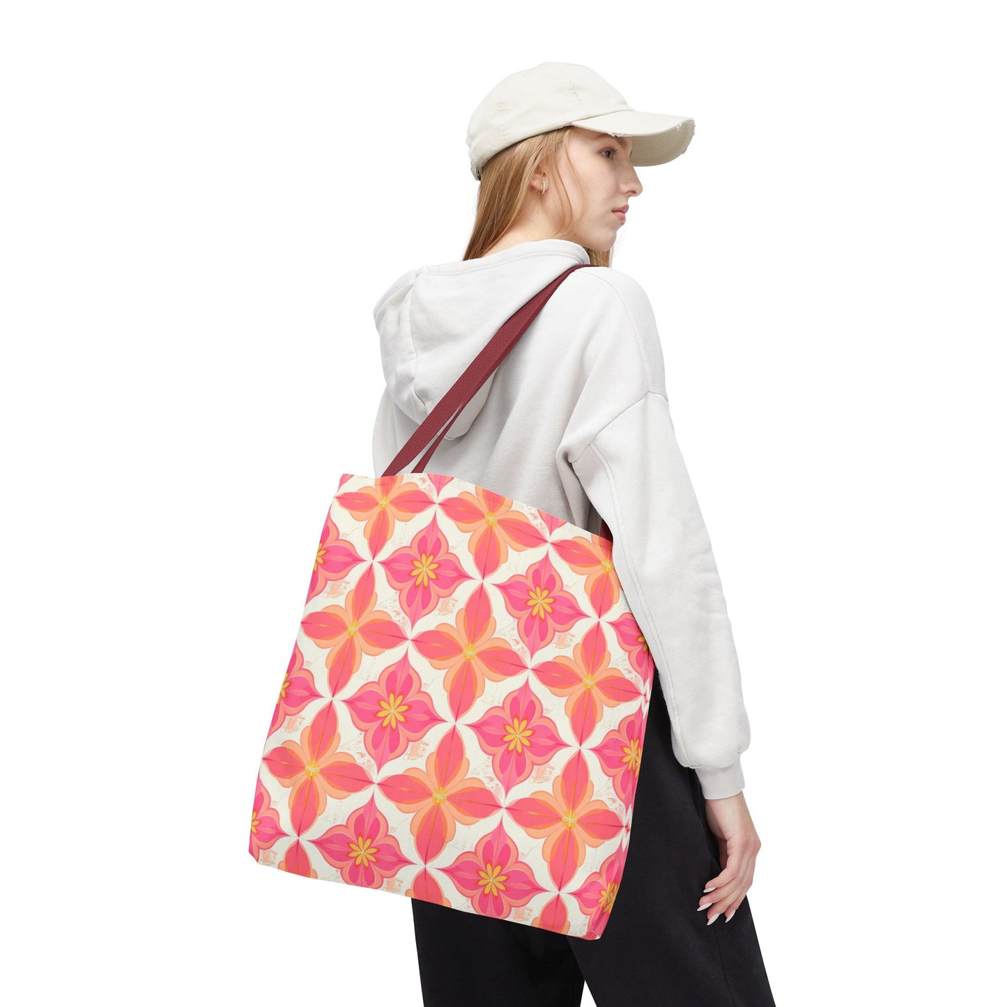 Pink Floral Geometric Tote Bag — All-Over Print Reusable Shopper