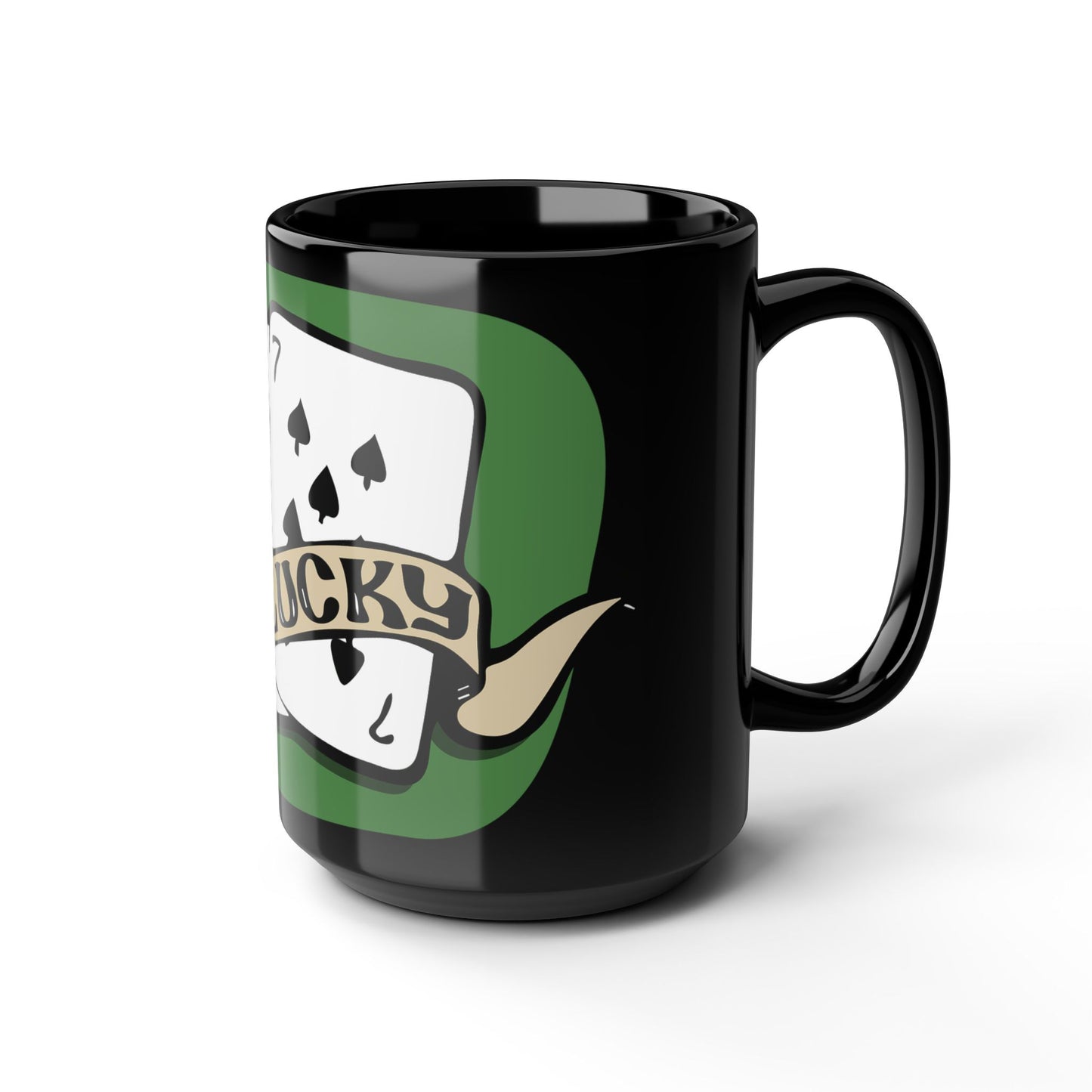 Unlucky Cards Black 15oz Mug — Retro Tattoo-Style Playing Cards Design