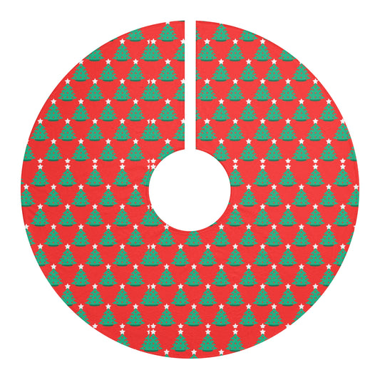 Festive Christmas Tree Skirt, Holiday Decor, Christmas Decoration, Tree Cover, Red with Green Trees, Gift for Family