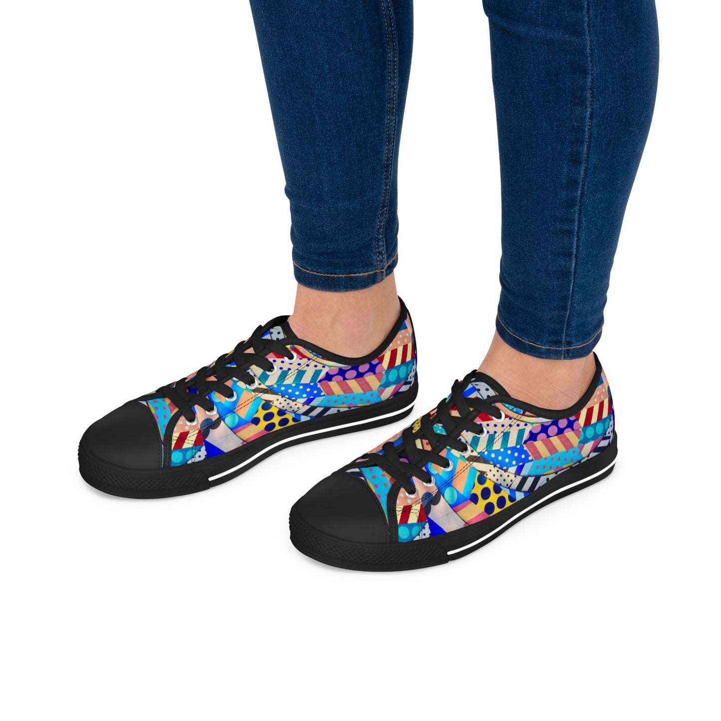 Colorful Abstract Pattern Low Top Sneakers – Bold Geometric Print