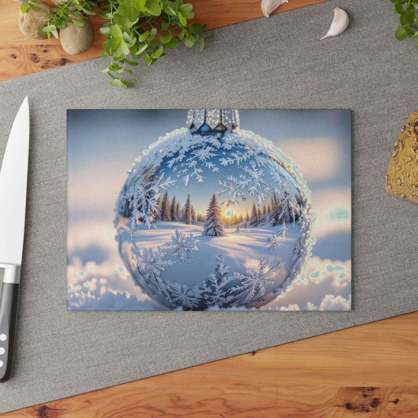 Winter Wonderland Glass Cutting Board, Holiday Kitchen Decor, Snowy Scene Art, Unique Gift for Chefs, Christmas & Winter Celebrations
