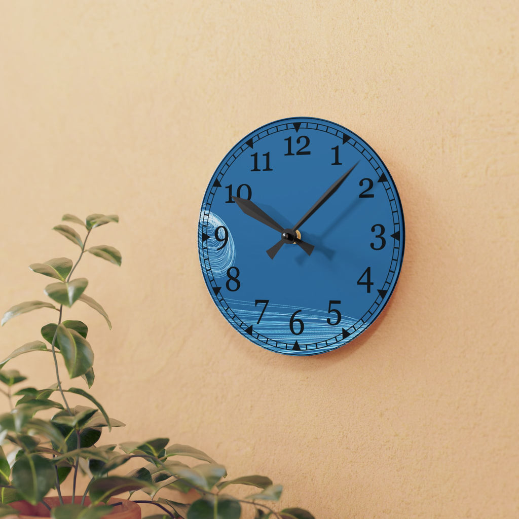 Blue Wave Acrylic Wall Clock — Modern Coastal Home Decor