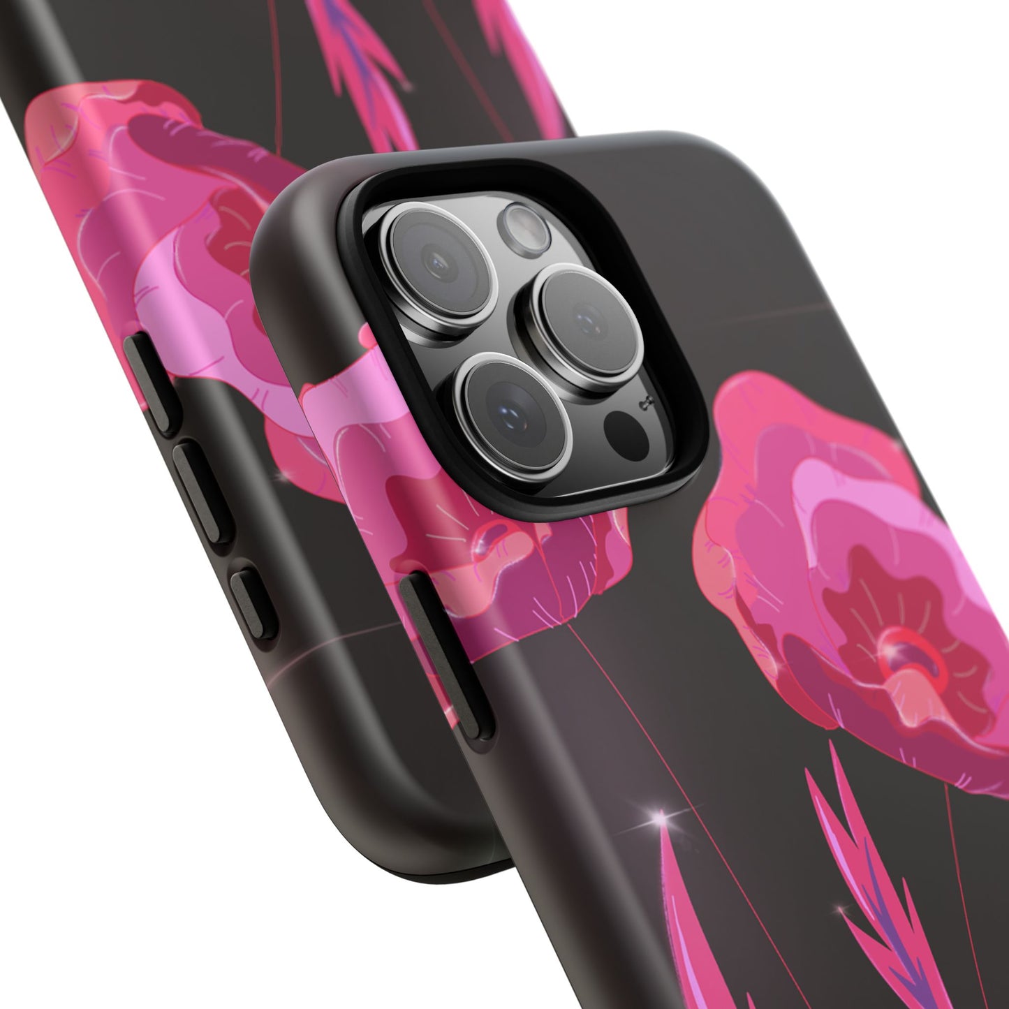 Floral iPhone Case | Tough Cases with Pink Poppy Design, Elegant Flower Phone Cover, Gift for Her, Spring Accessories, Chic Tech