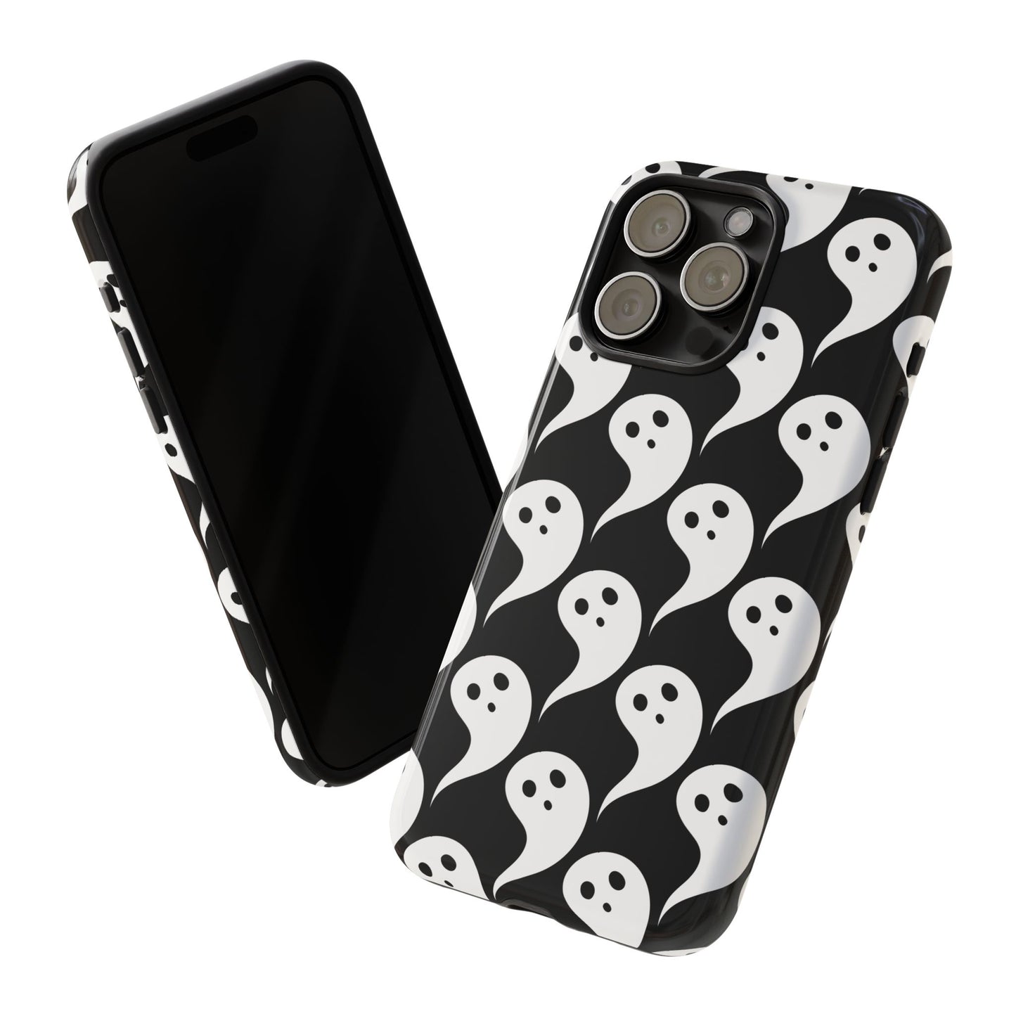 Ghost Pattern Phone Case, Cute Ghost Cell Phone Cover, Halloween Accessory, Spooky Gift, Black and White Phone Case