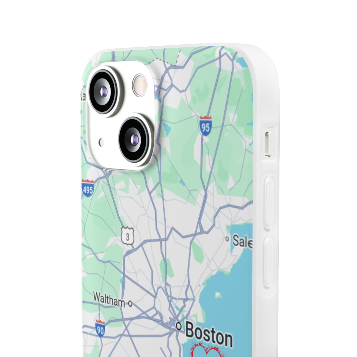 Boston Map Flexi Case for iPhone, Custom Location Phone Case, Unique Gift, Boston Heart Design, Travel Lover Accessory