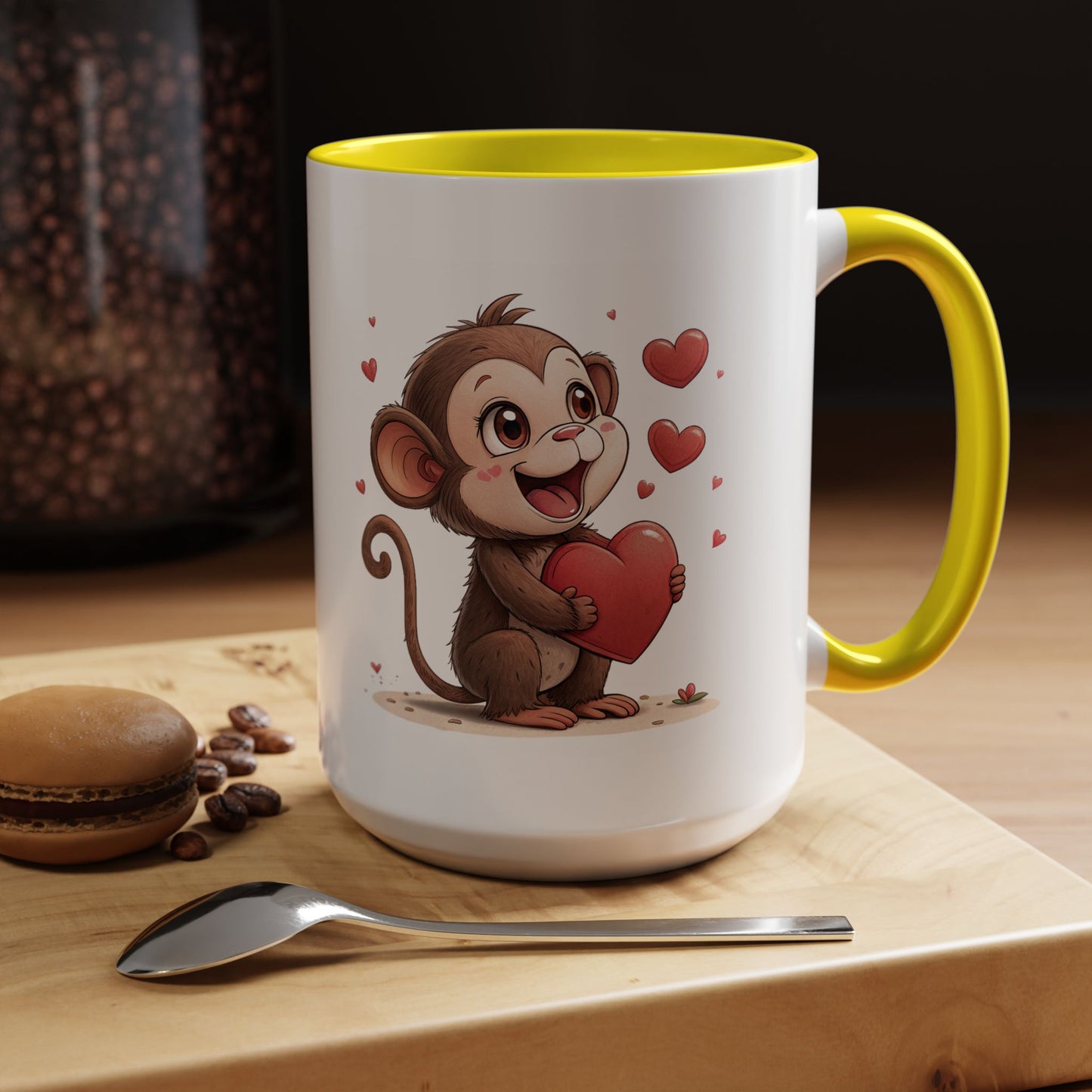 Cute Monkey Love Coffee Mug, Valentine's Gift, Animal Lover's Mug, Heartfelt Coffee Cup, Fun Kitchen Decor