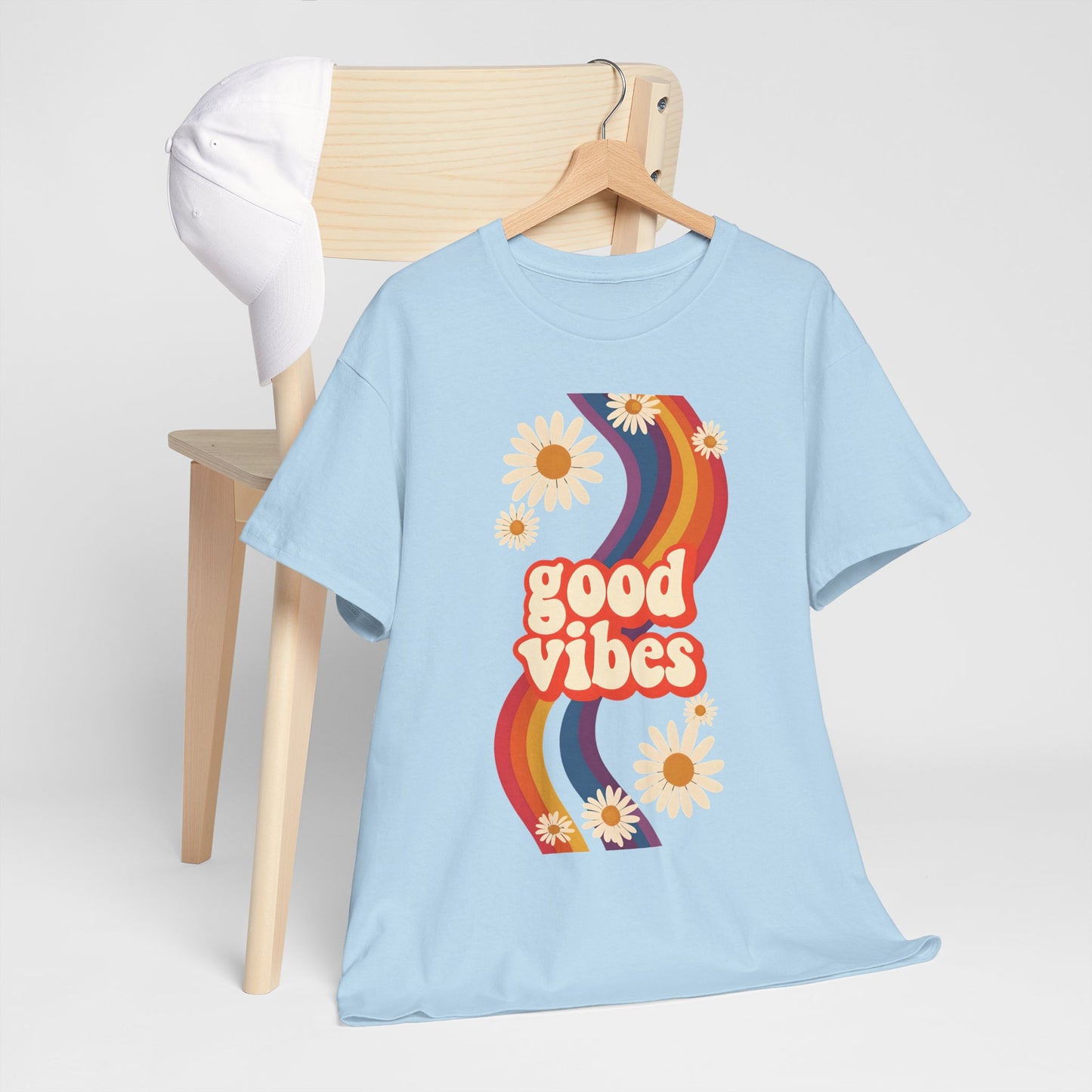 Good Vibes Unisex Heavy Cotton Tee, Retro Graphic T-Shirt, Feel Good Apparel, Summer Outfit, Casual Gift for Friends