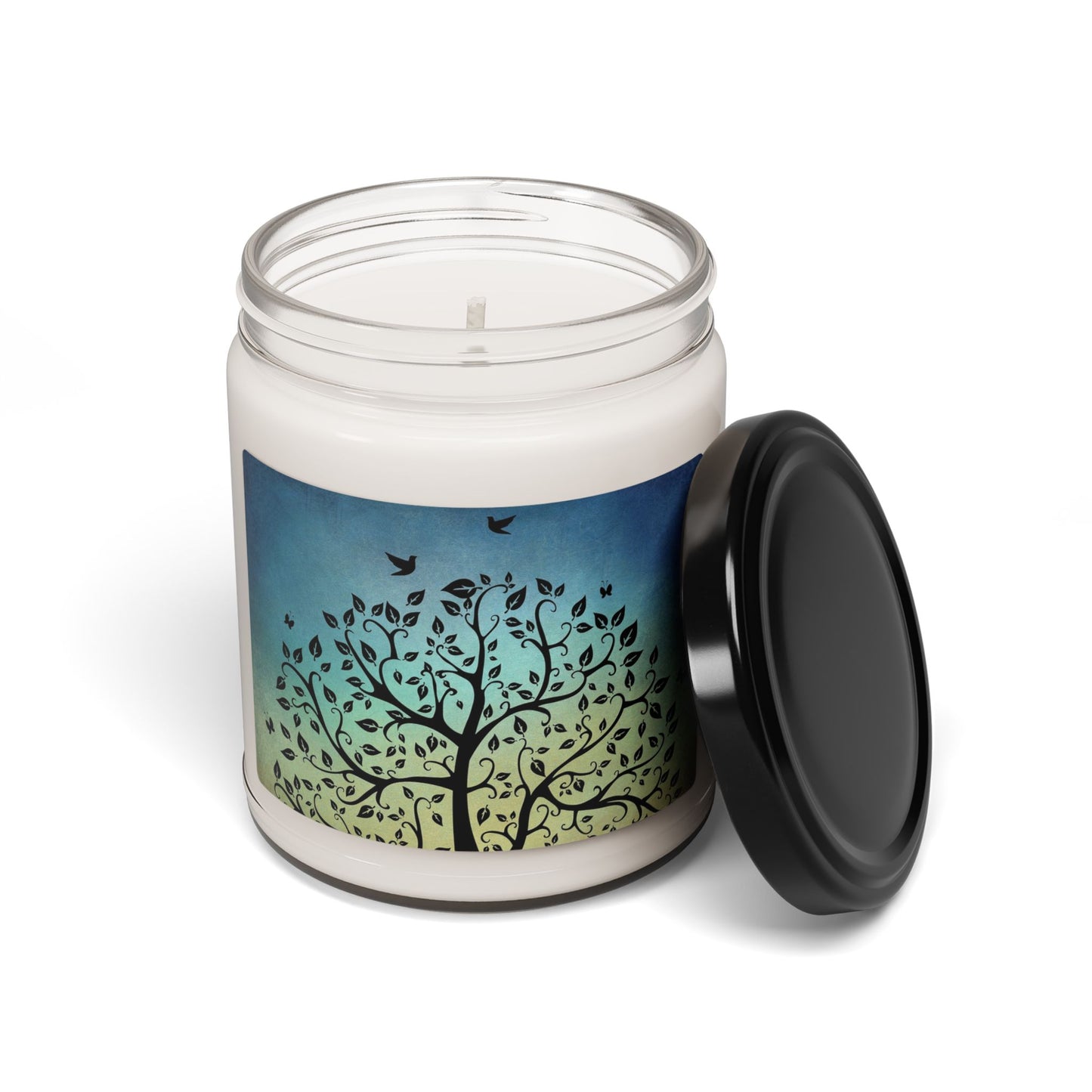 Tree of Life Scented Soy Candle — 9oz Jar, Calming Green-Blue Aromatherapy Candle