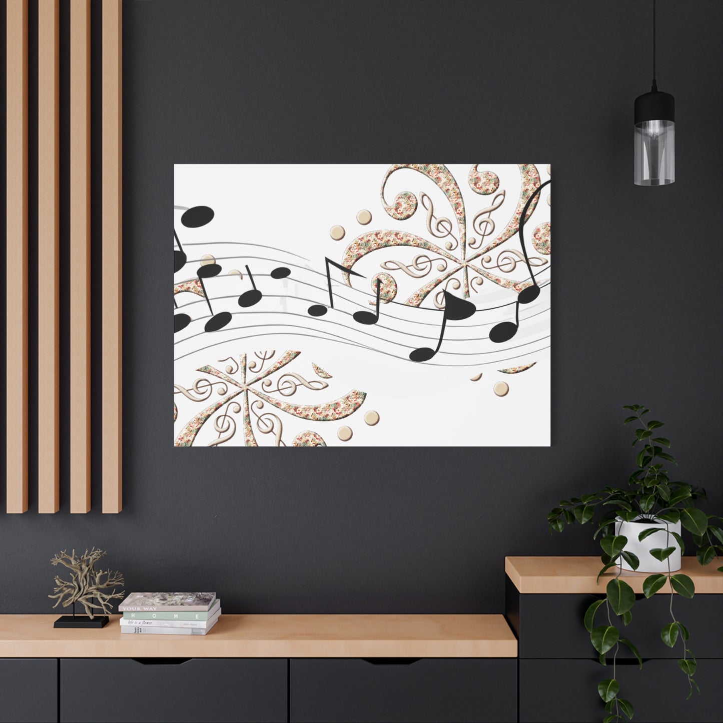 Musical Note Canvas Art, Floral Decor for Home, Music Lover Gift, Wall Art for Musicians, Unique Gift Idea