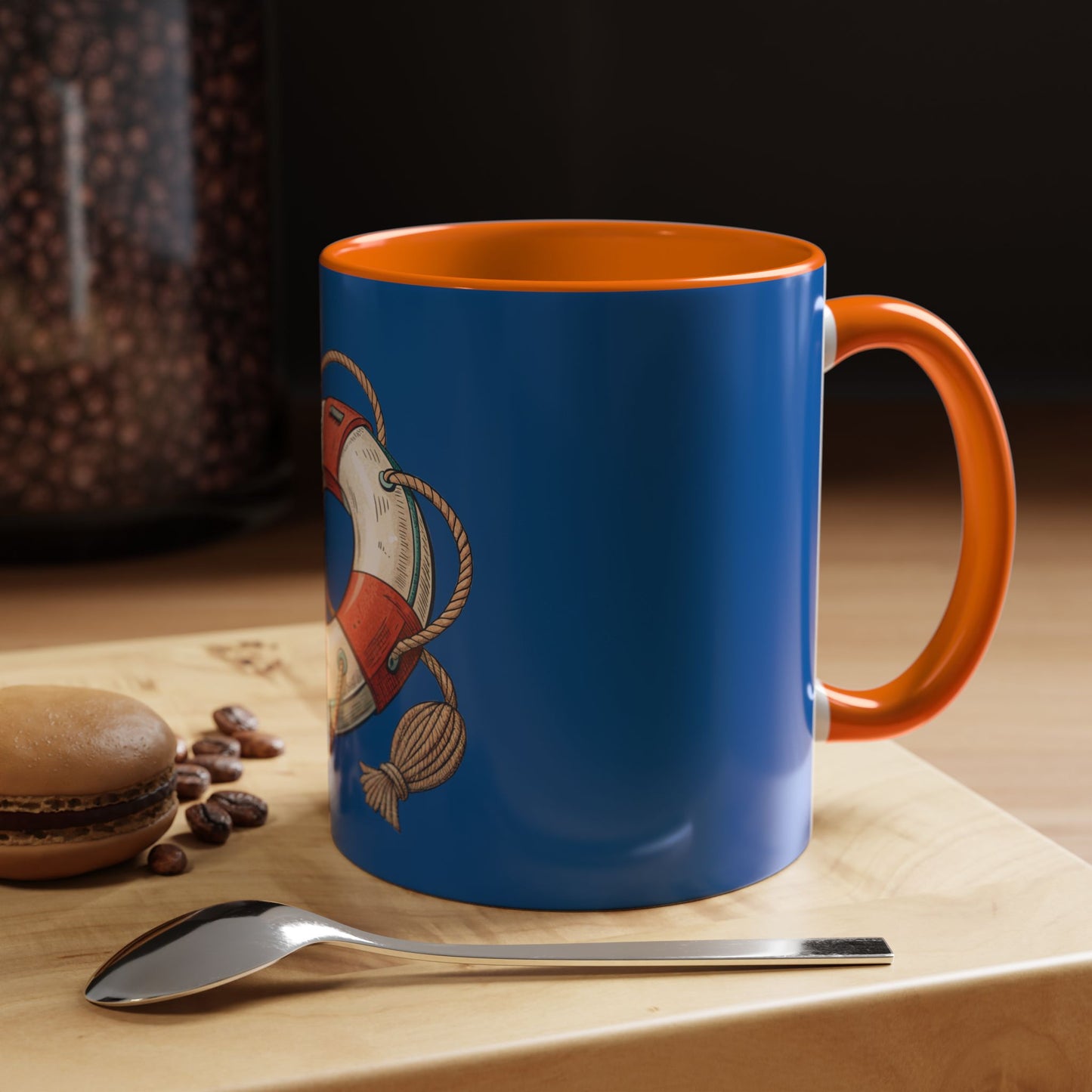 Lifesaver Accent Coffee Mug - Nautical Gift, Beach Decor, Sailor's Coffee Cup, Ocean Lover Mug, Summer Vibes