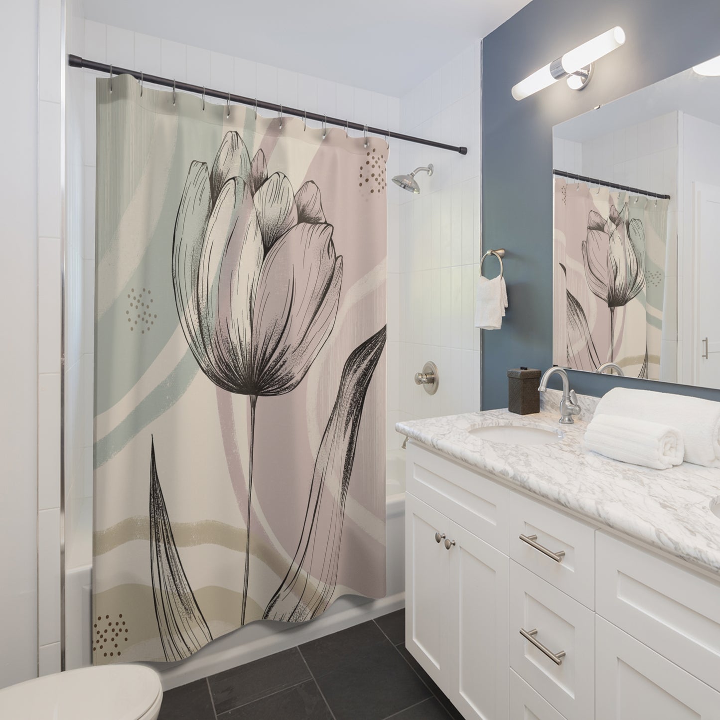 Elegant Floral Shower Curtain, Bathroom Decor, Gift for Home, Spring Vibes, Floral Design