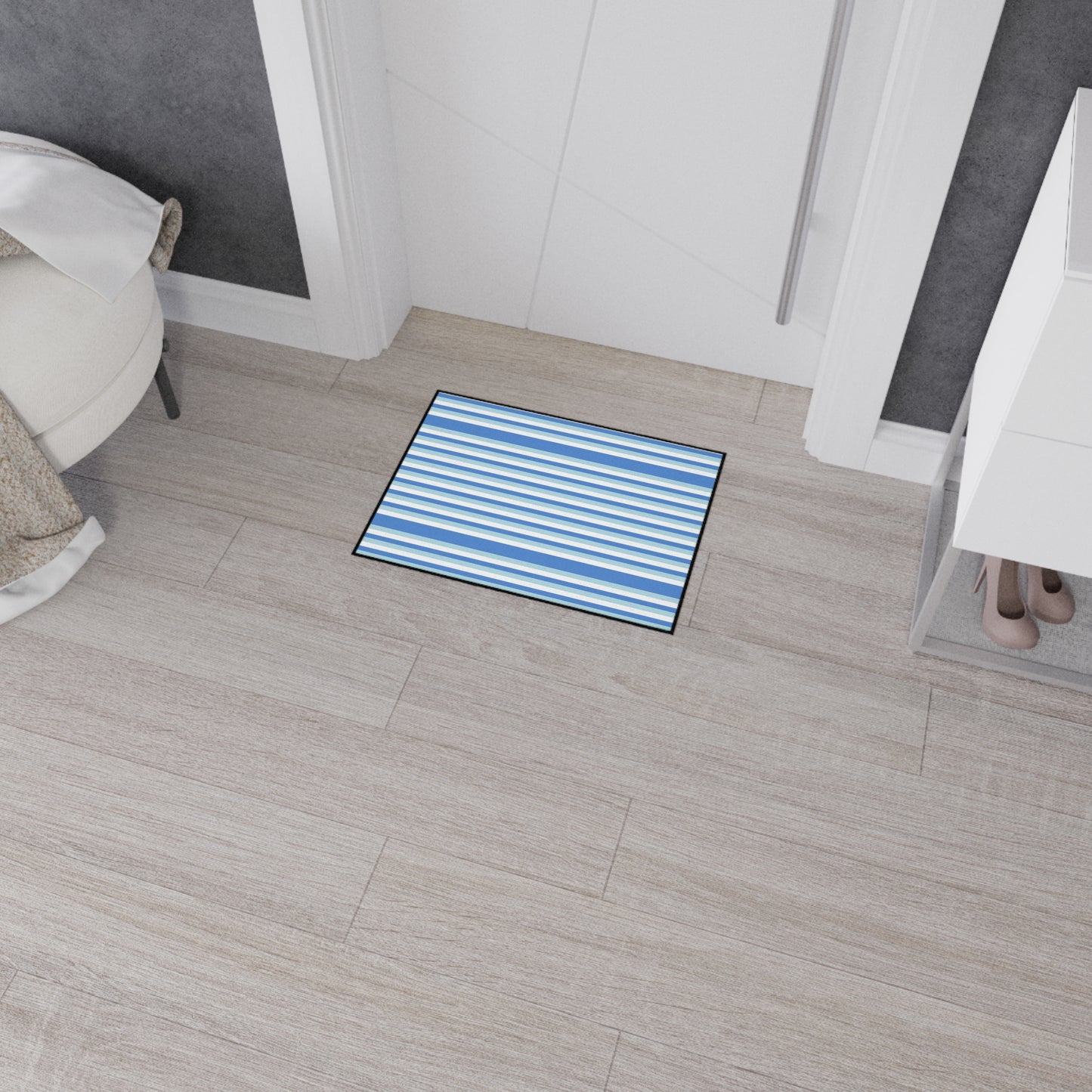 Striped Blue Heavy-Duty Floor Mat — Durable Non-Slip Entry Rug