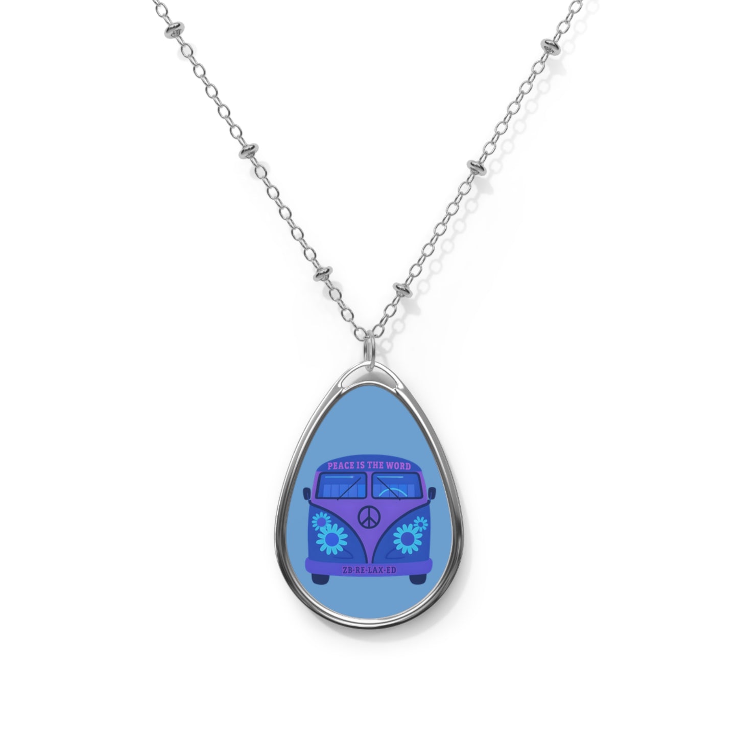 Boho-Inspired Oval Necklace with Vintage Van Design, Peace Sign Jewelry, Gift for Hippie Lovers, Casual Wear Accessory, Unique Charm