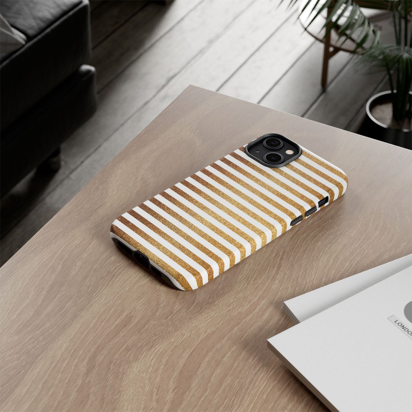 Glamorous Gold Striped Phone Case | Tough Cases, Stylish Phone Cover, Chic Accessories, Gift for Her, Fashionable Tech