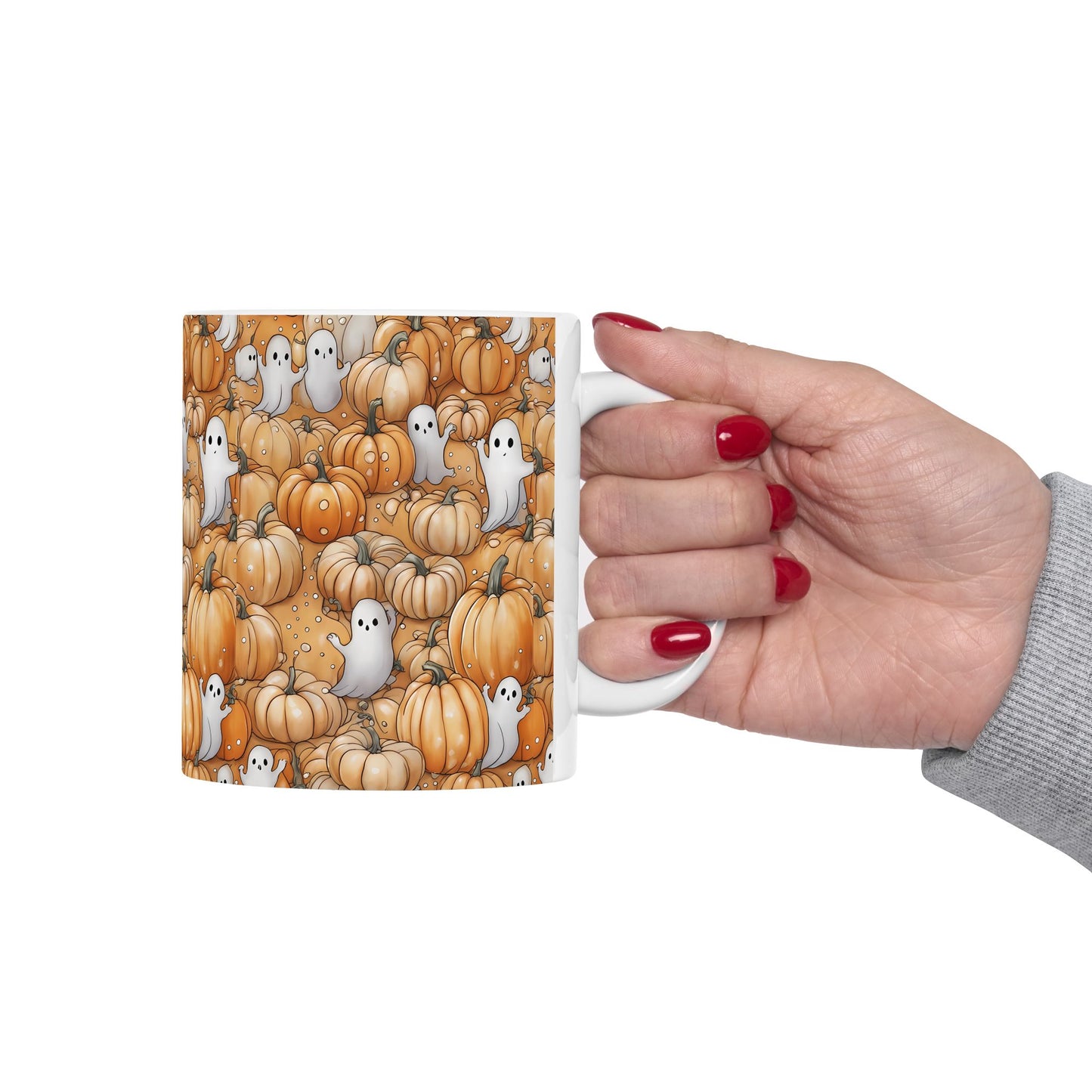 Ghostly Pumpkin Ceramic Mug for Fall Sips, Halloween Decor, Cozy Coffee Lover Gift, Cute Halloween Mug, Pumpkin Spice Mug