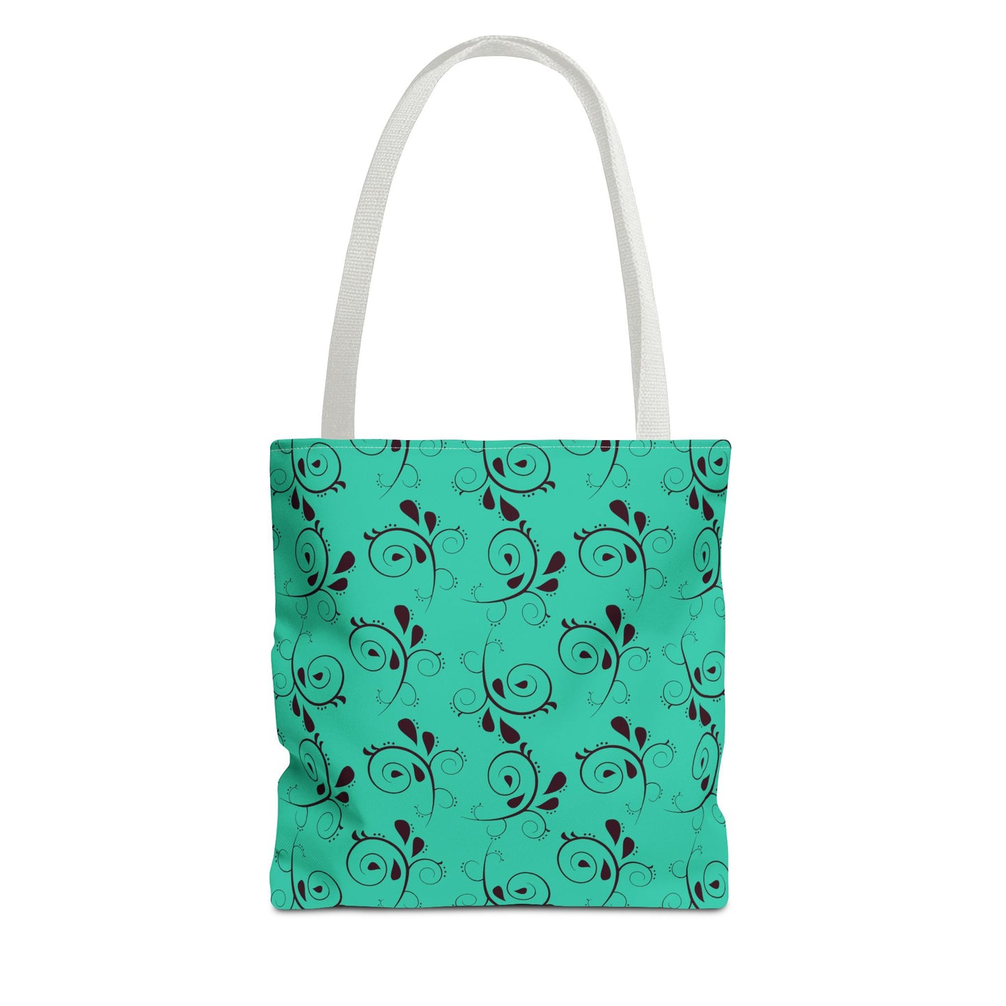 Turquoise Floral Swirl Tote Bag – All-Over Print Stylish Shopping Bag