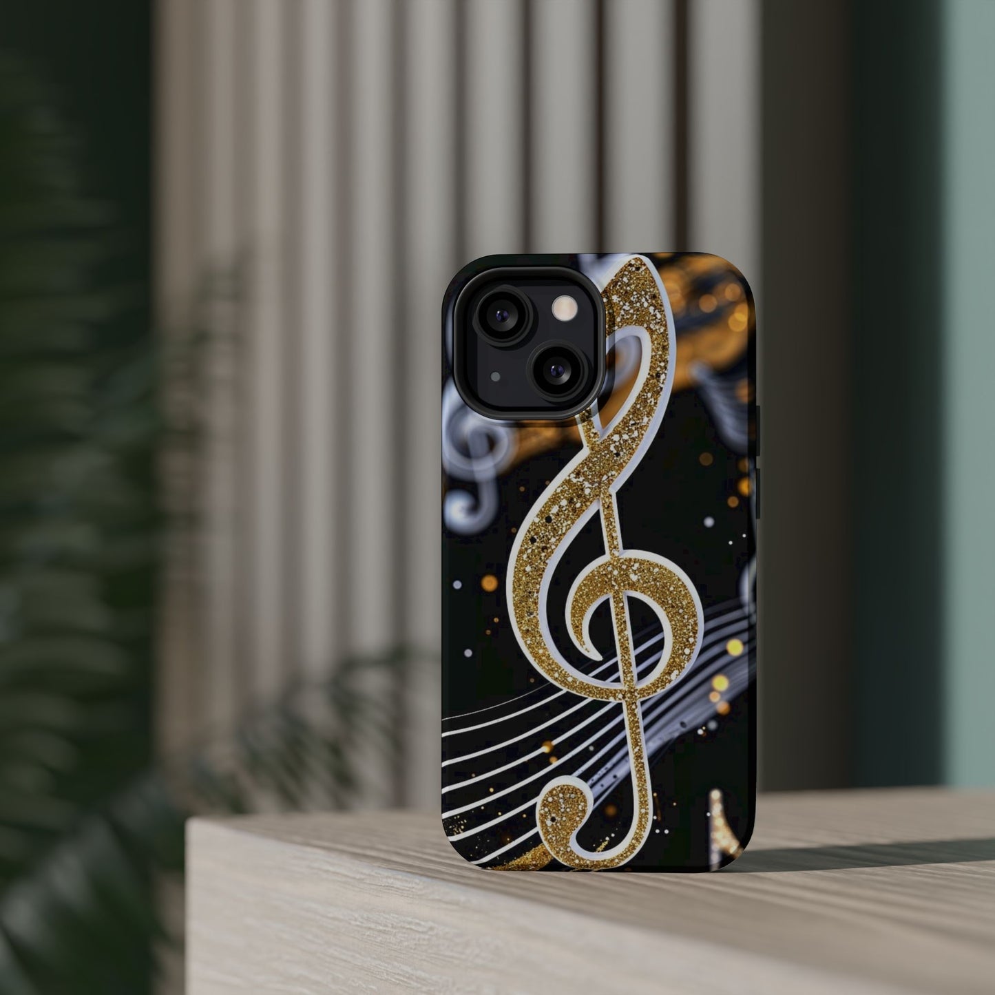 Music Notes Magnetic Impact-Resistant Phone Case — Gold Treble Clef Design