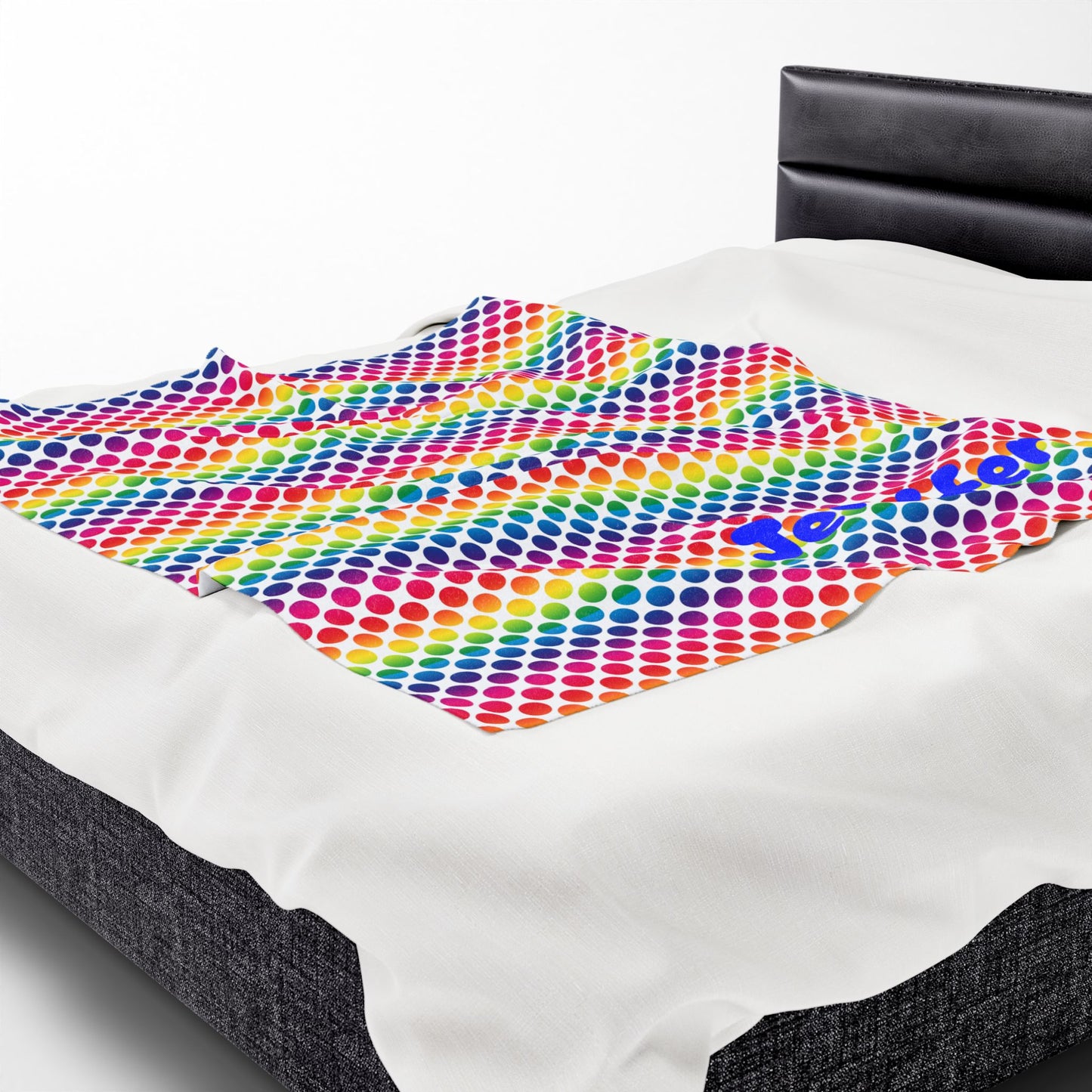 Personalized Velveteen Plush Blanket, Rainbow Polka Dot Throw, Cozy Home Decor, Gift for Kids, Custom Name Blanket, Soft Snuggle Blanket