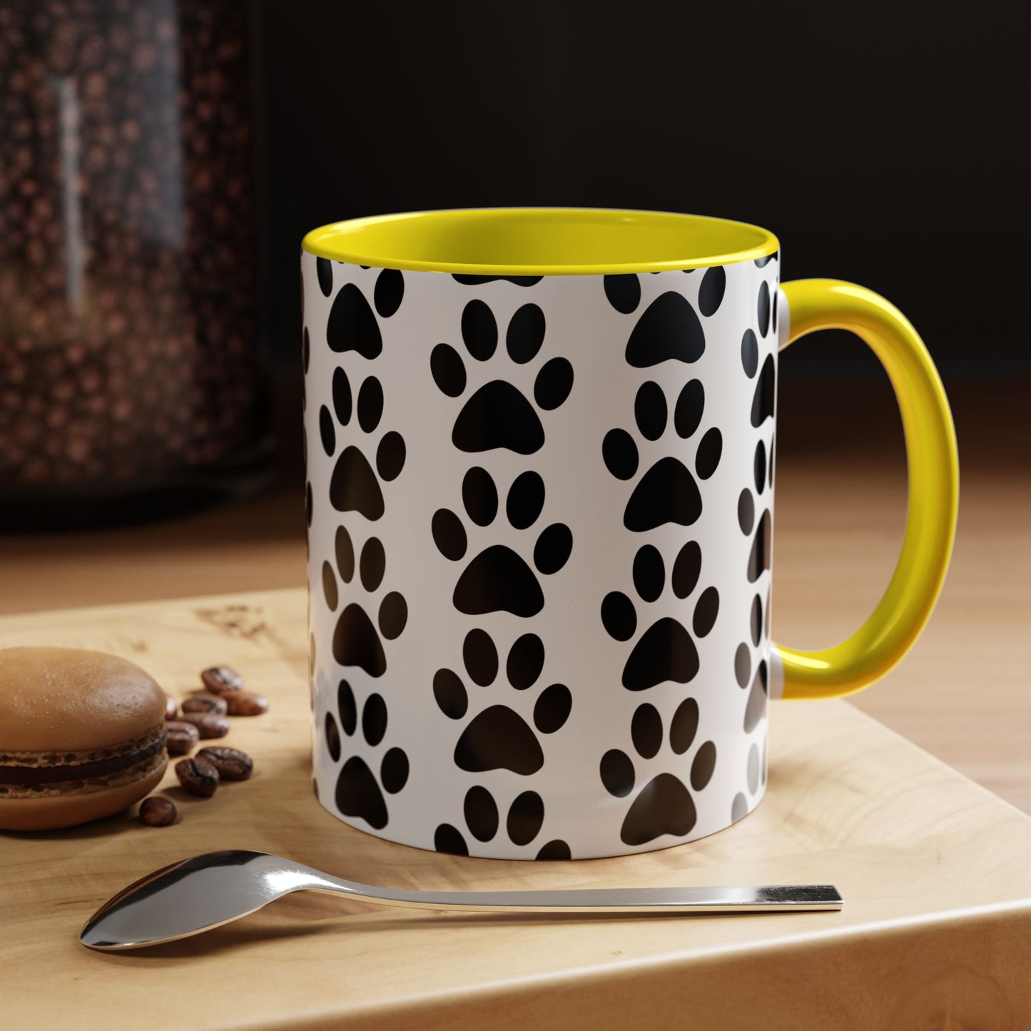 Paw Print Accent Coffee Mug - Dog Lover Gift, Black and White Pet Mug, Cute Animal Decor, Personalized Pet Owner Present, Coffee Tea Cup