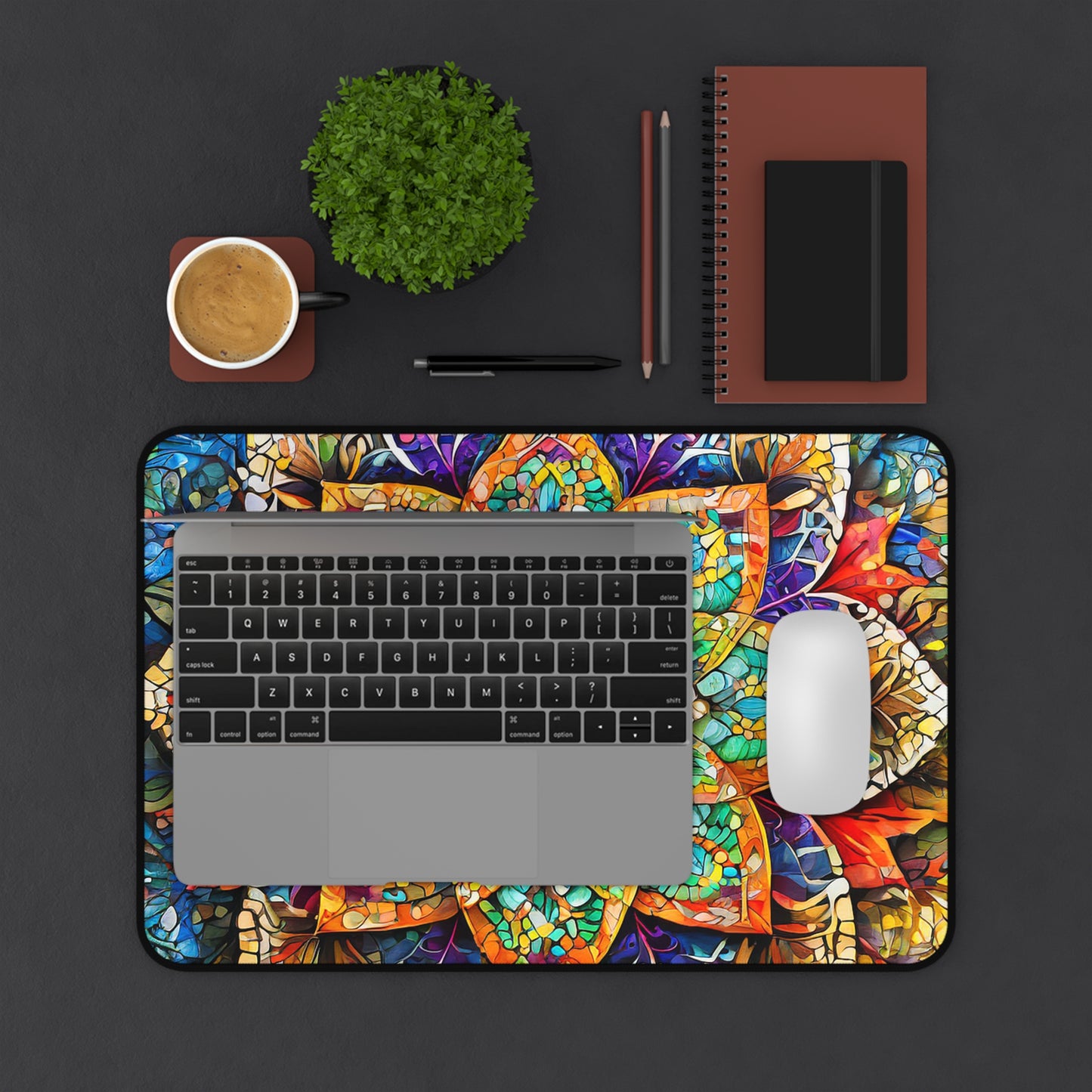 Mandala Stained-Glass Desk Mat — Colorful Boho Mouse Pad for Home Office