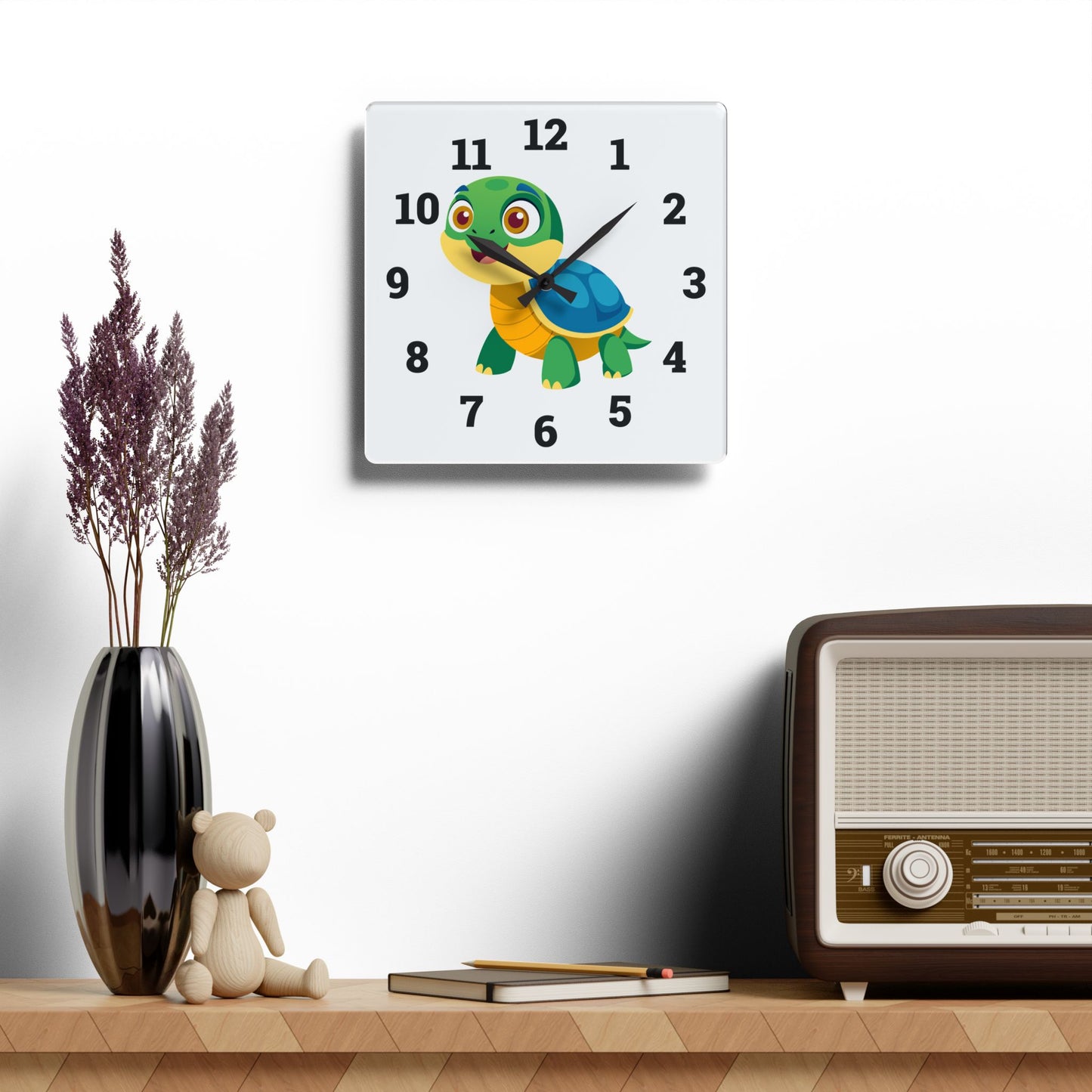 Cute Turtle Acrylic Wall Clock, Kids Room Decor, Playful Timepiece, Children's