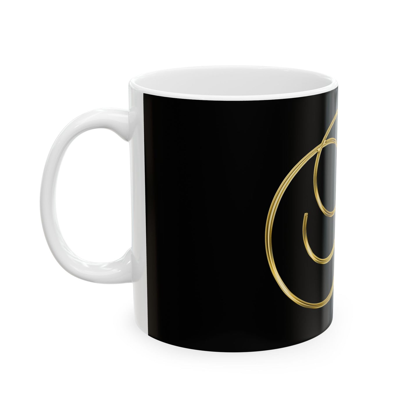 Monogram B Ceramic Mug — Elegant Gold Script Initial on Black (11oz, 15oz)