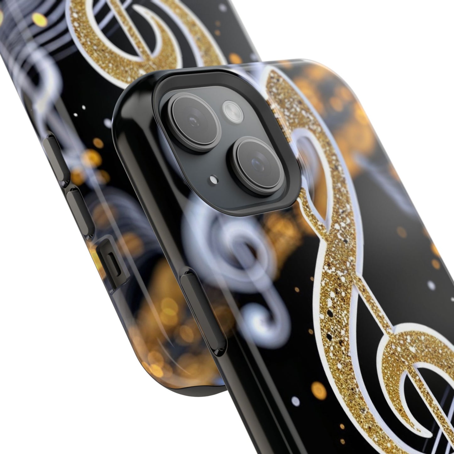 Music Notes Magnetic Impact-Resistant Phone Case — Gold Treble Clef Design