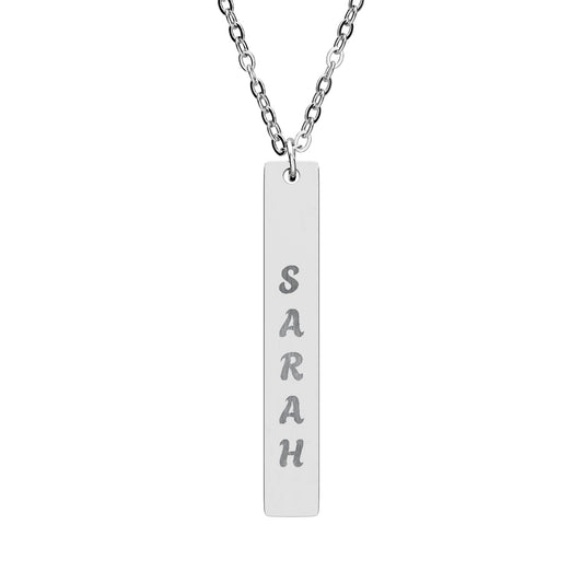 Personalized Vertical Bar Necklace — Engraved Name Pendant