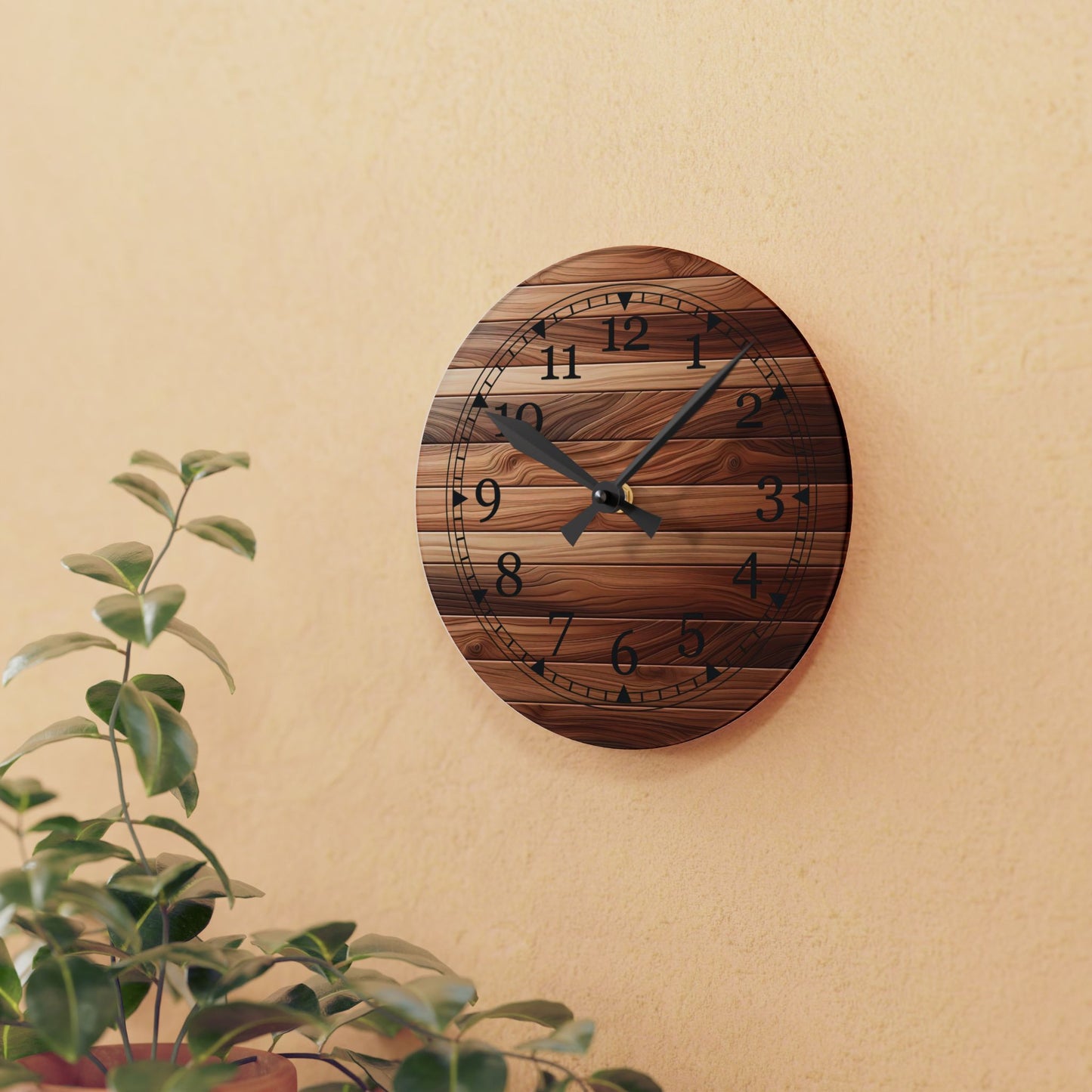 Rustic Wooden Design Acrylic Wall Clock, Home Decor, Gift for Her, Farmhouse Style, Kitchen Wall Art