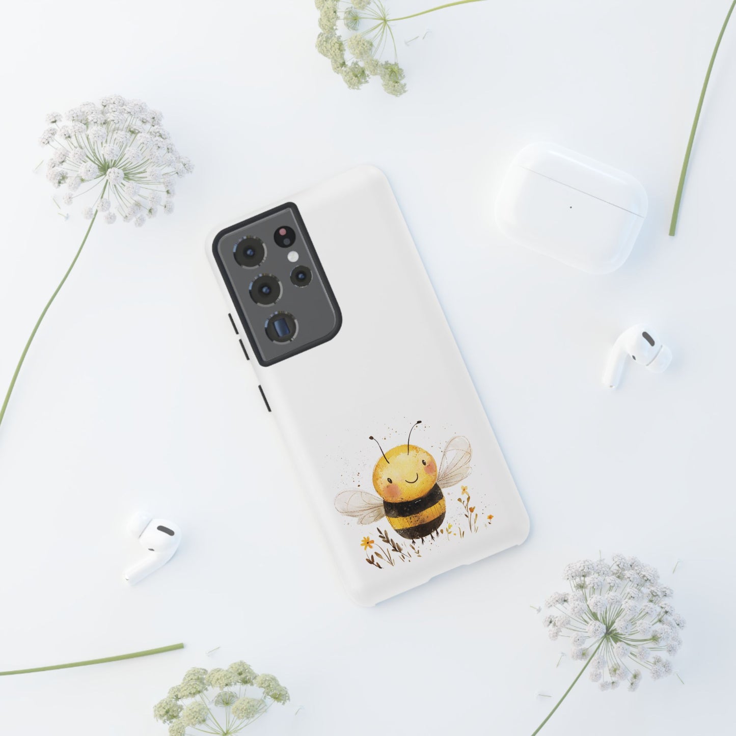 Bee Phone Case, Cute Bee Design, Tough Phone Cover, Gift for Nature Lovers, Floral Bee Mobile Case, Bee-themed Accessory