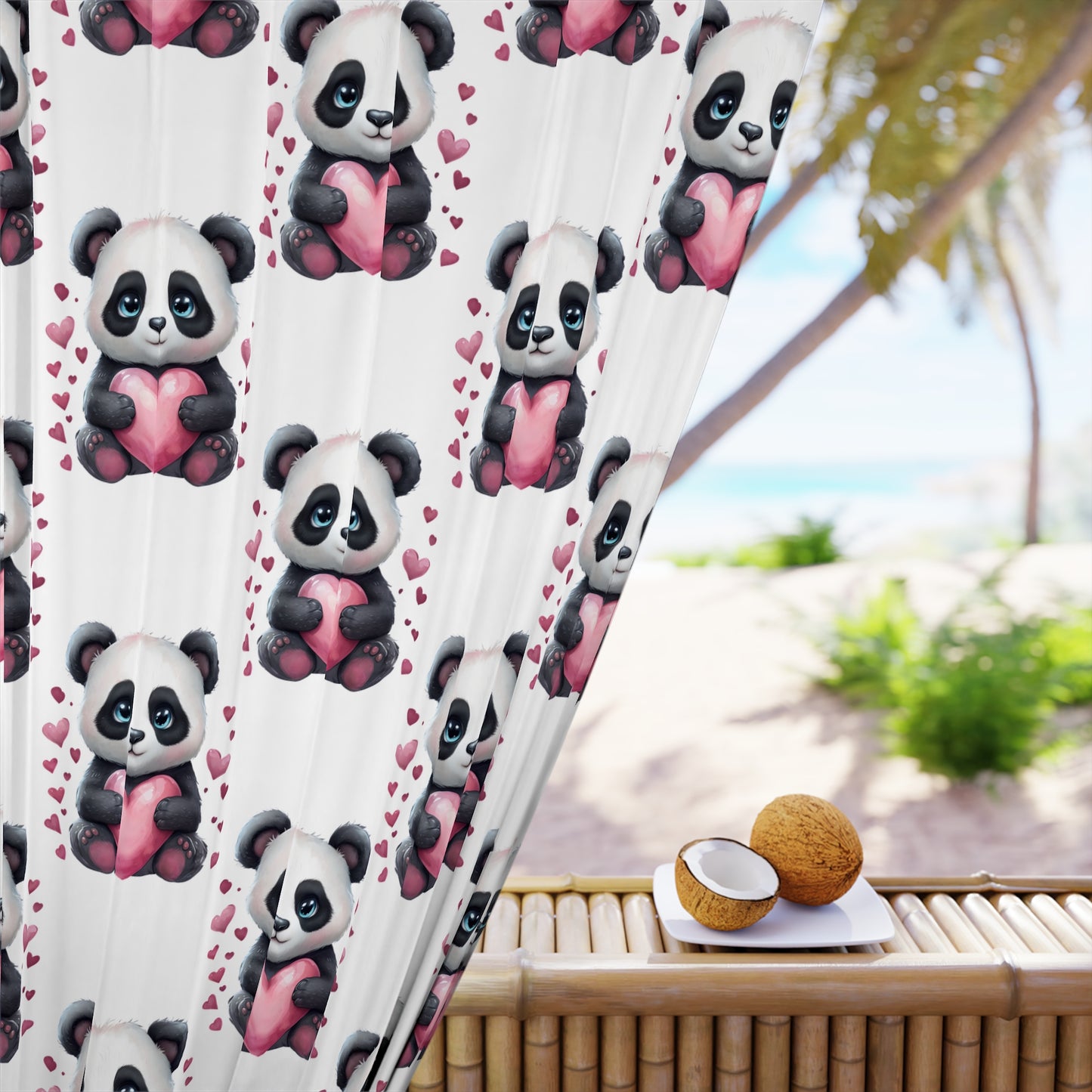 Cute Panda Love Window Curtains, Adorable Home Décor for Animal Lovers, Perfect for Kids' Rooms, Valentine's Day, Nursery