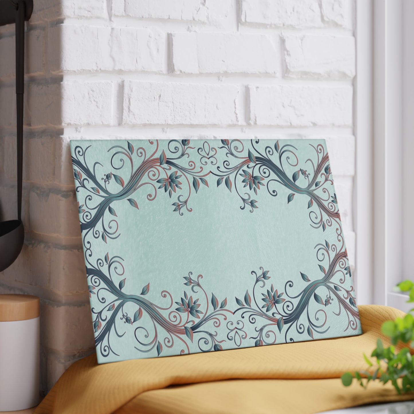 Floral Vine Glass Cutting Board — Mint Decorative Kitchen Chopping Board