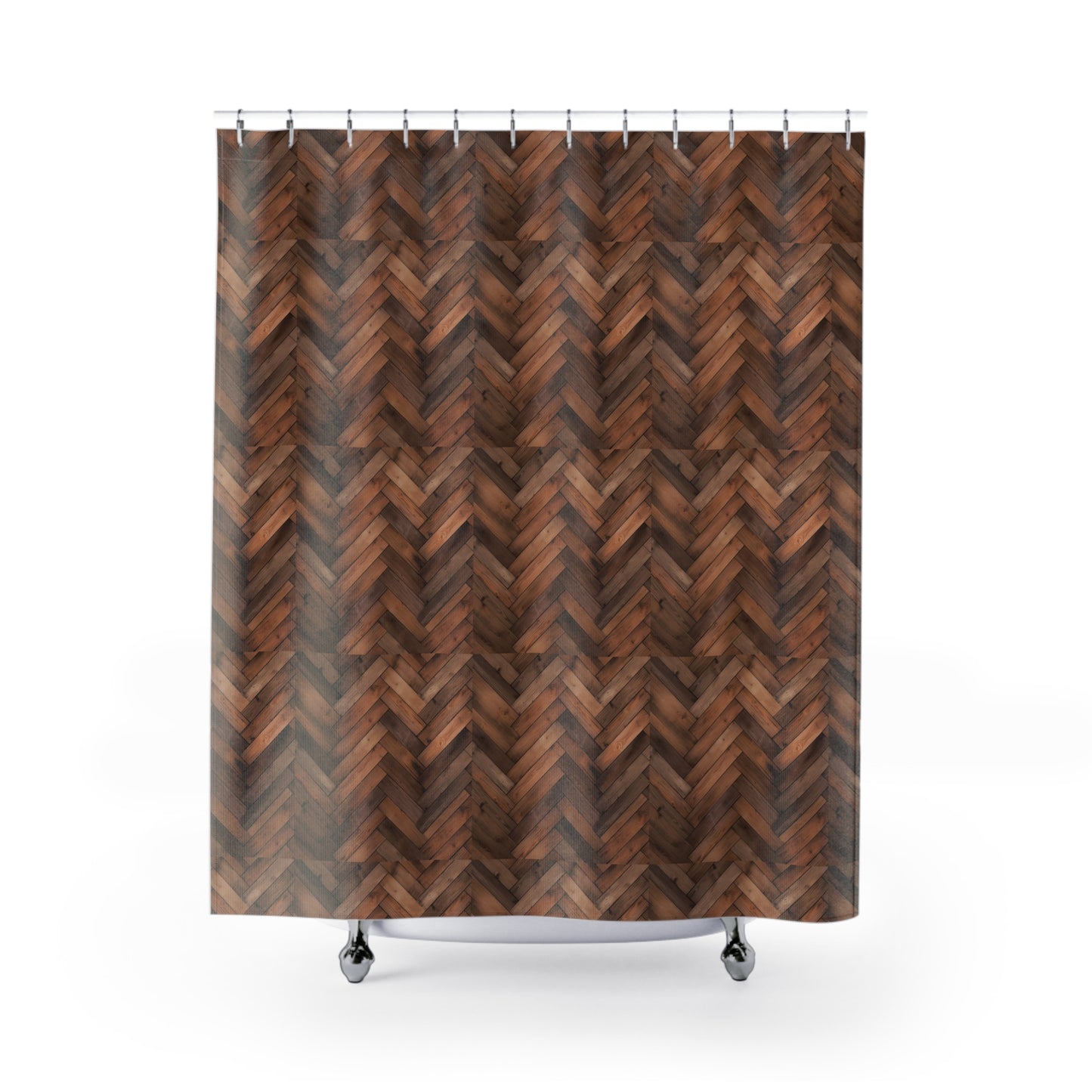 Rustic Wood Herringbone Shower Curtain, Farmhouse Decor, Boho Bathroom, Natural Vibe, Home Decor, Unique Gift