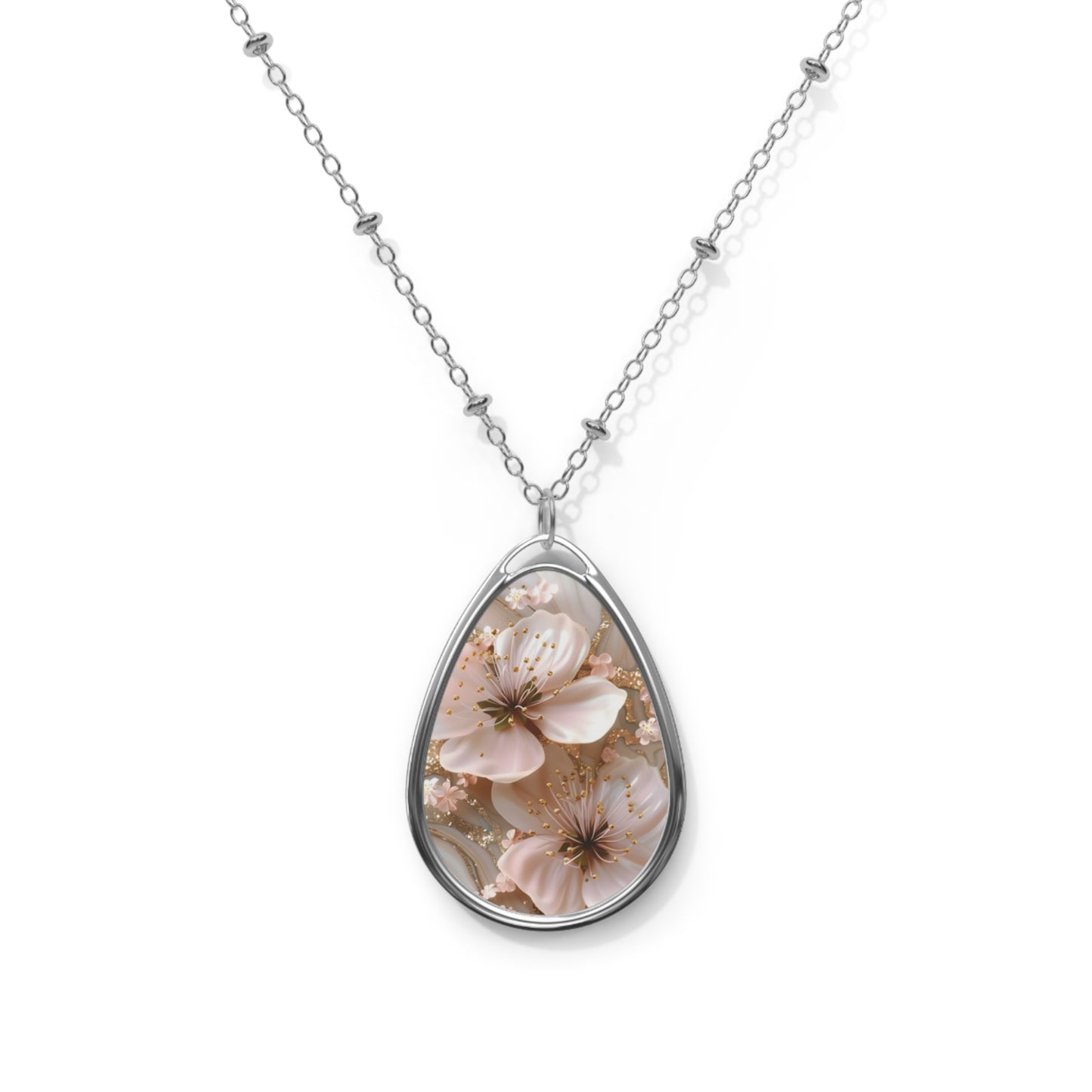 Elegant Floral Oval Necklace, Botanical Jewelry, Romantic Gift