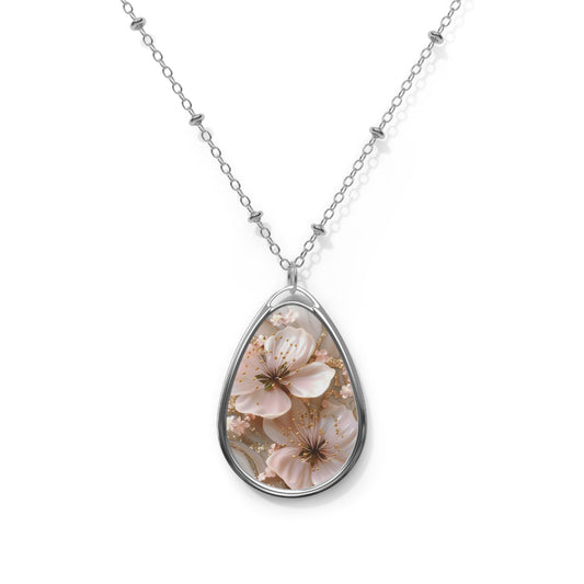 Elegant Floral Oval Necklace, Botanical Jewelry, Romantic Gift