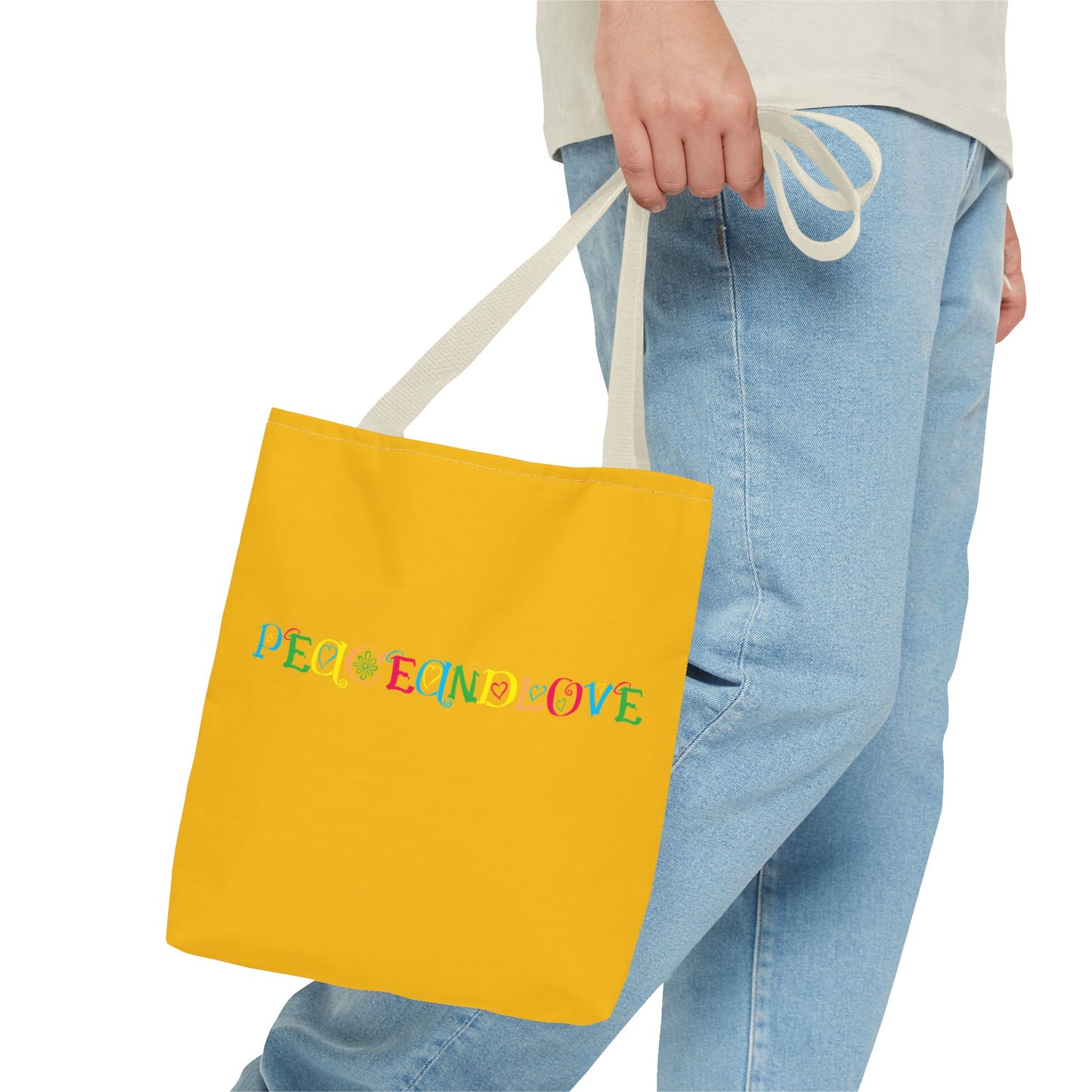 Colorful Peace and Love Tote Bag | Eco-Friendly Shopping Bag, Beach Tote, Gift for Friends, Everyday Carryall