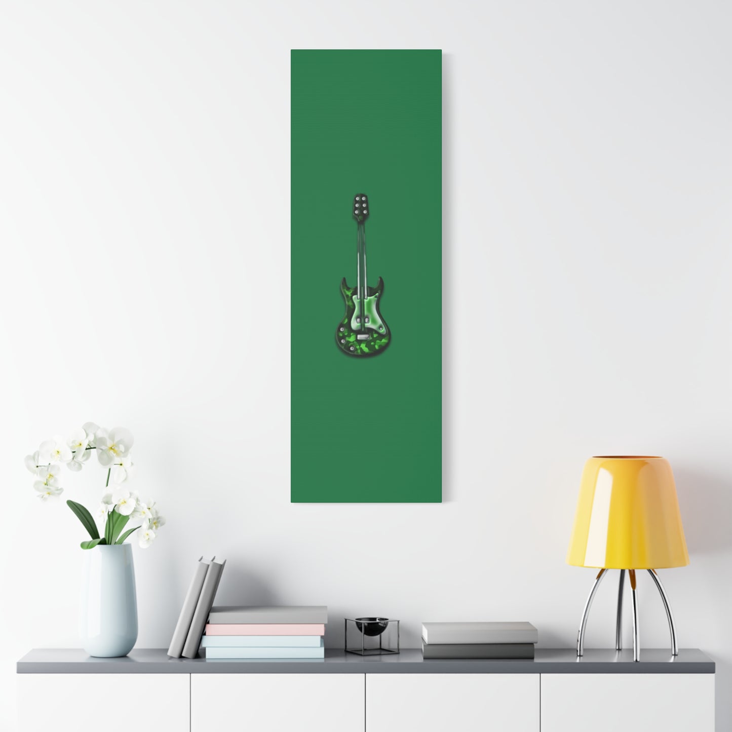 Green Electric Guitar Canvas Art, Music Wall Decor, Rock n Roll Gift, Guitar Lover's Art, Stretched Green Canvas, Home Theater Decor