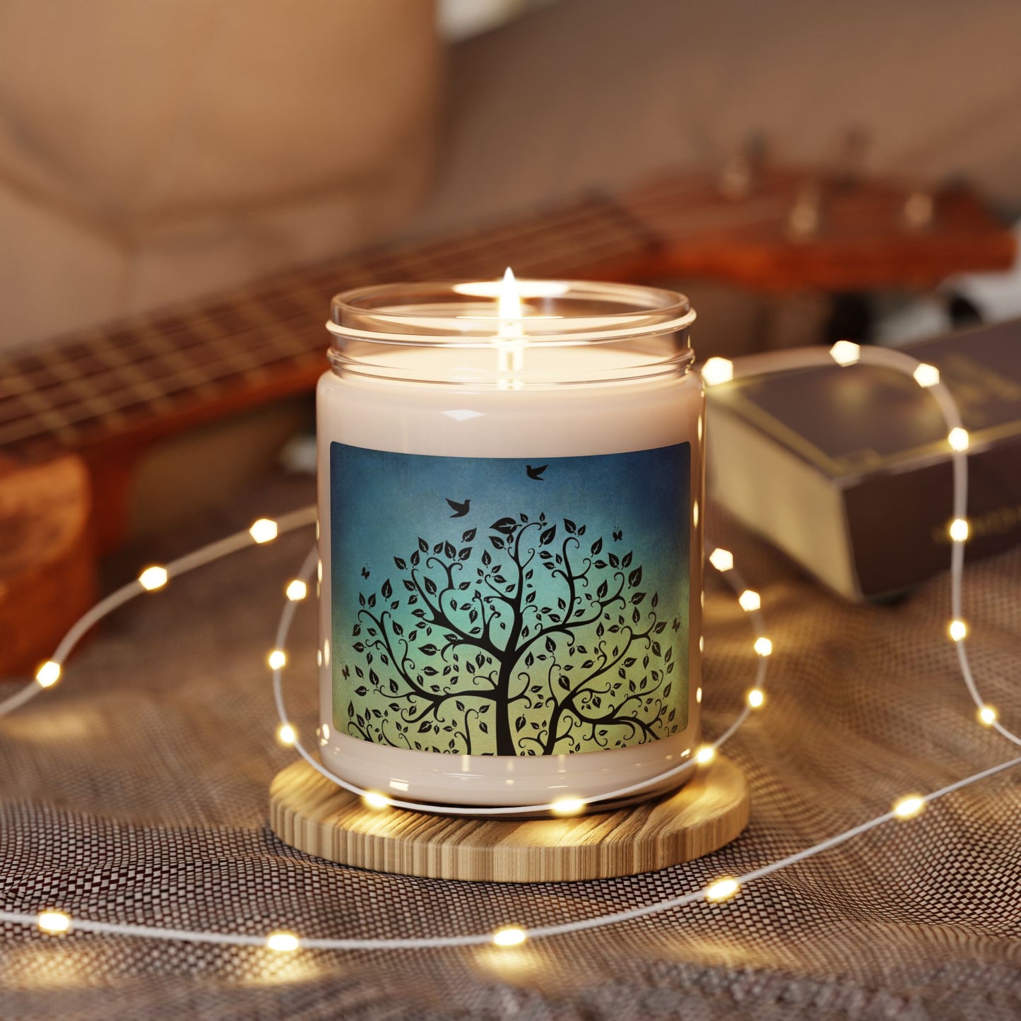 Tree of Life Scented Soy Candle — 9oz Jar, Calming Green-Blue Aromatherapy Candle