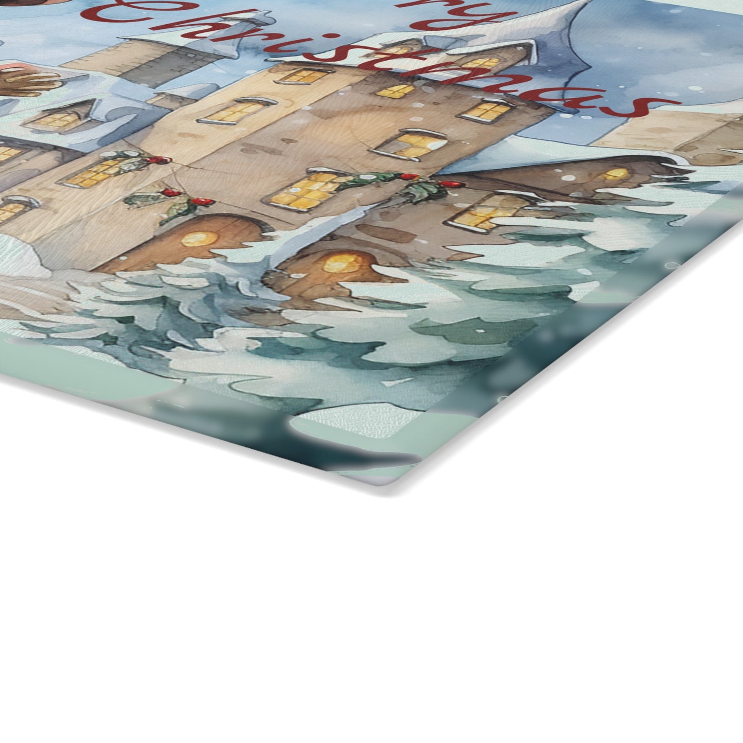 Merry Christmas Snowman Glass Cutting Board – Festive Holiday Kitchen Decor