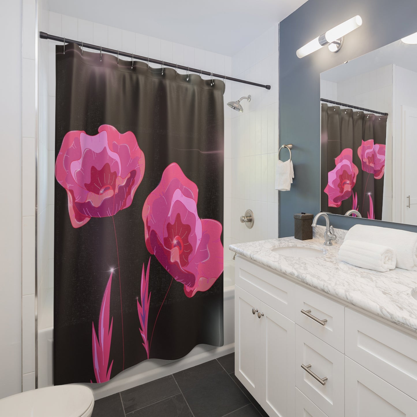 Floral Elegance Shower Curtain - Vibrant Pink Flower Design, Bathroom Decor, Gift for Her, Bathroom Accessories, Floral Home Decor