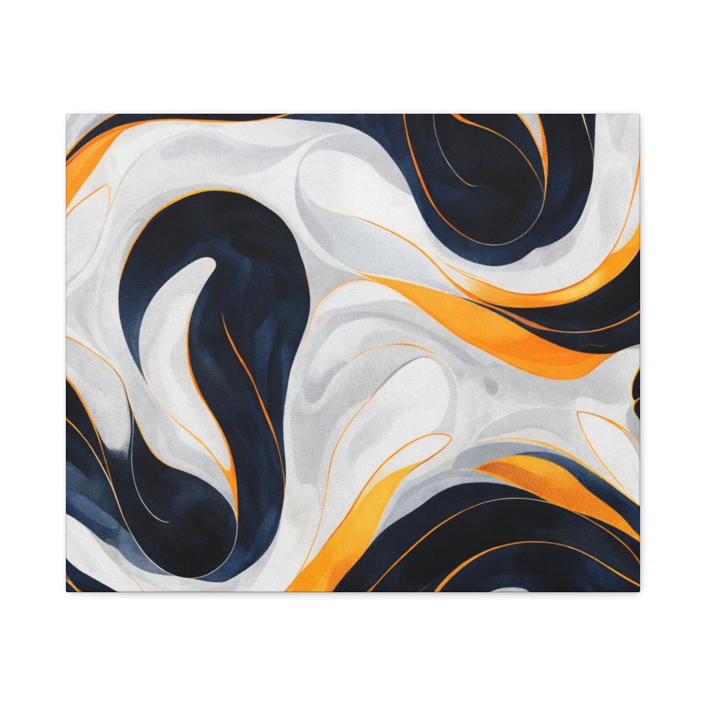 Abstract Fluid Art Matte Canvas Print — Navy, Gold & White Stretched Wall Art