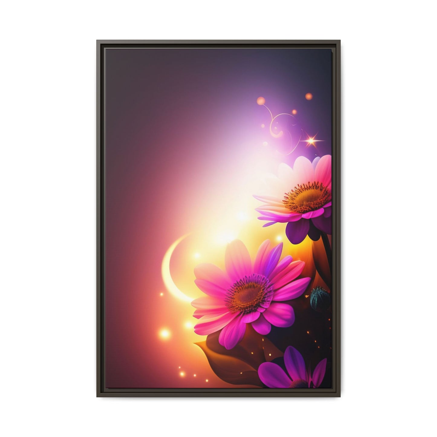 Framed Floral Canvas Art — Pink Daisies Sunset Wall Print
