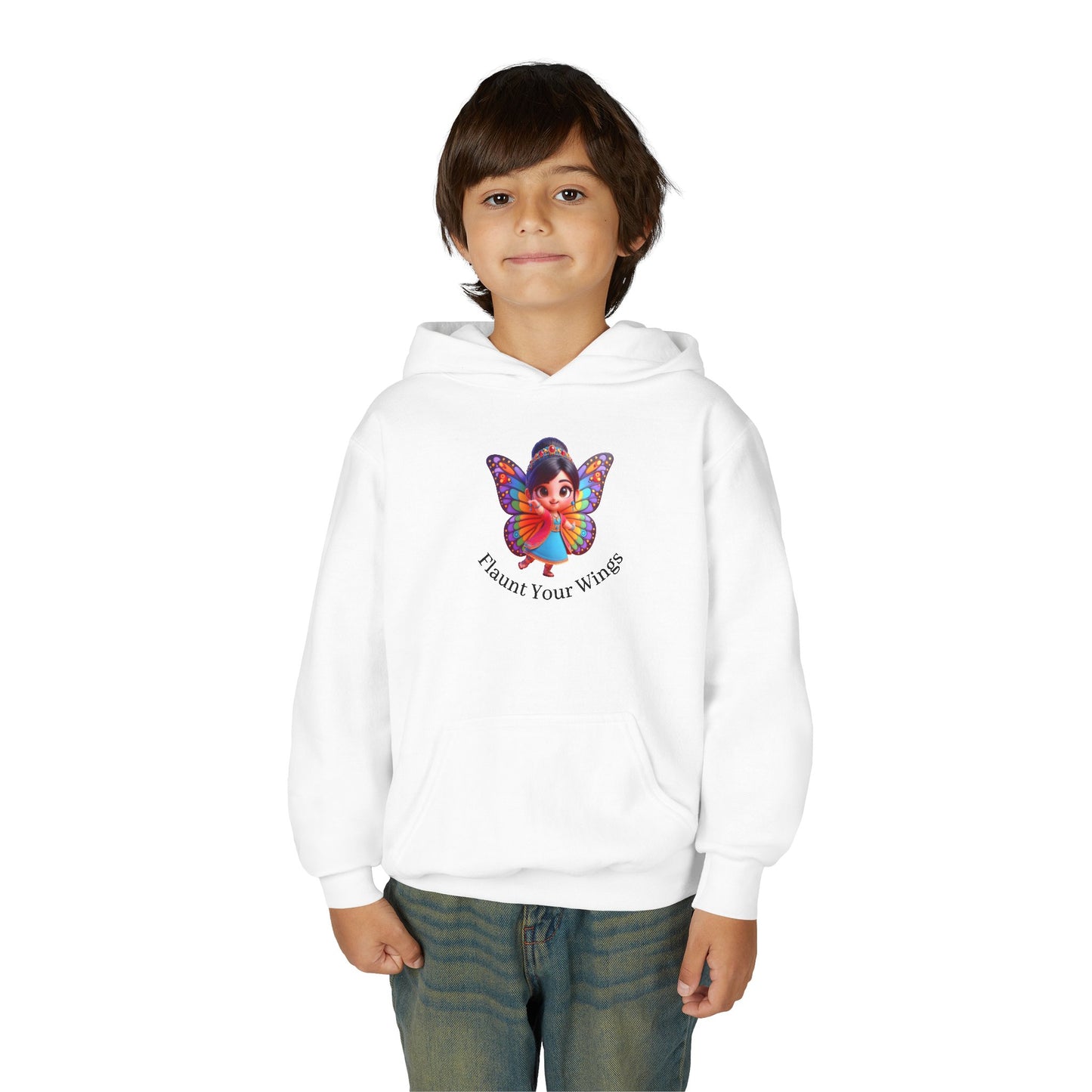 Inspirational Youth Hoodie - "Flaunt Your Wings", Cozy Sweatshirt, Gift for Teens, Motivational Apparel, Butterfly Design