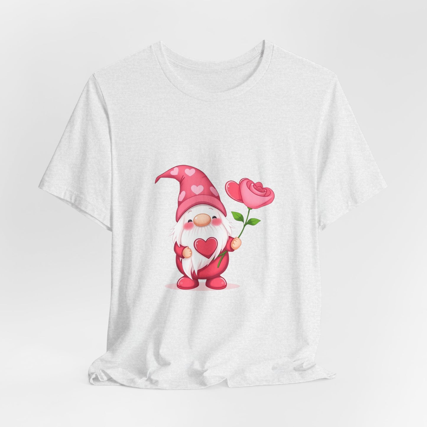 Valentine Gnome T‑Shirt — Cute Pink Gnome Holding Rose Tee